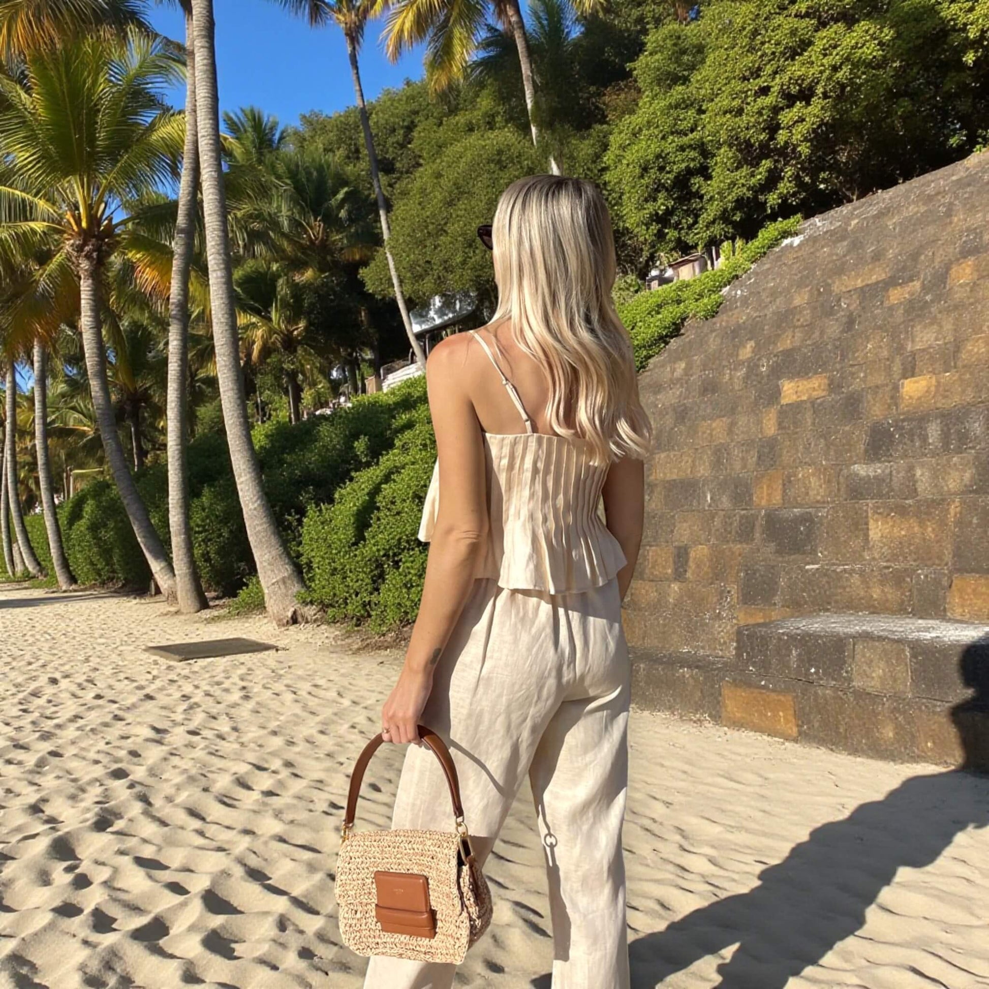 Linen Elastic Waist Culottes, Linen Cropped Wide Leg Pants