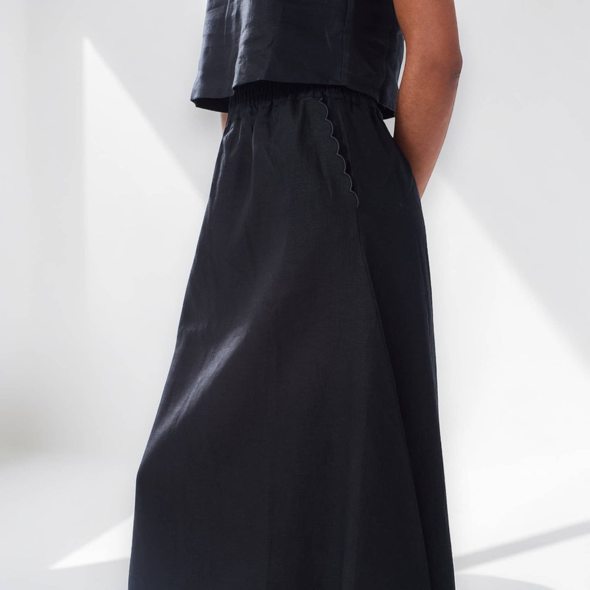 Elastic-Waist Linen Maxi Skirt, Relaxed Straight Skirt