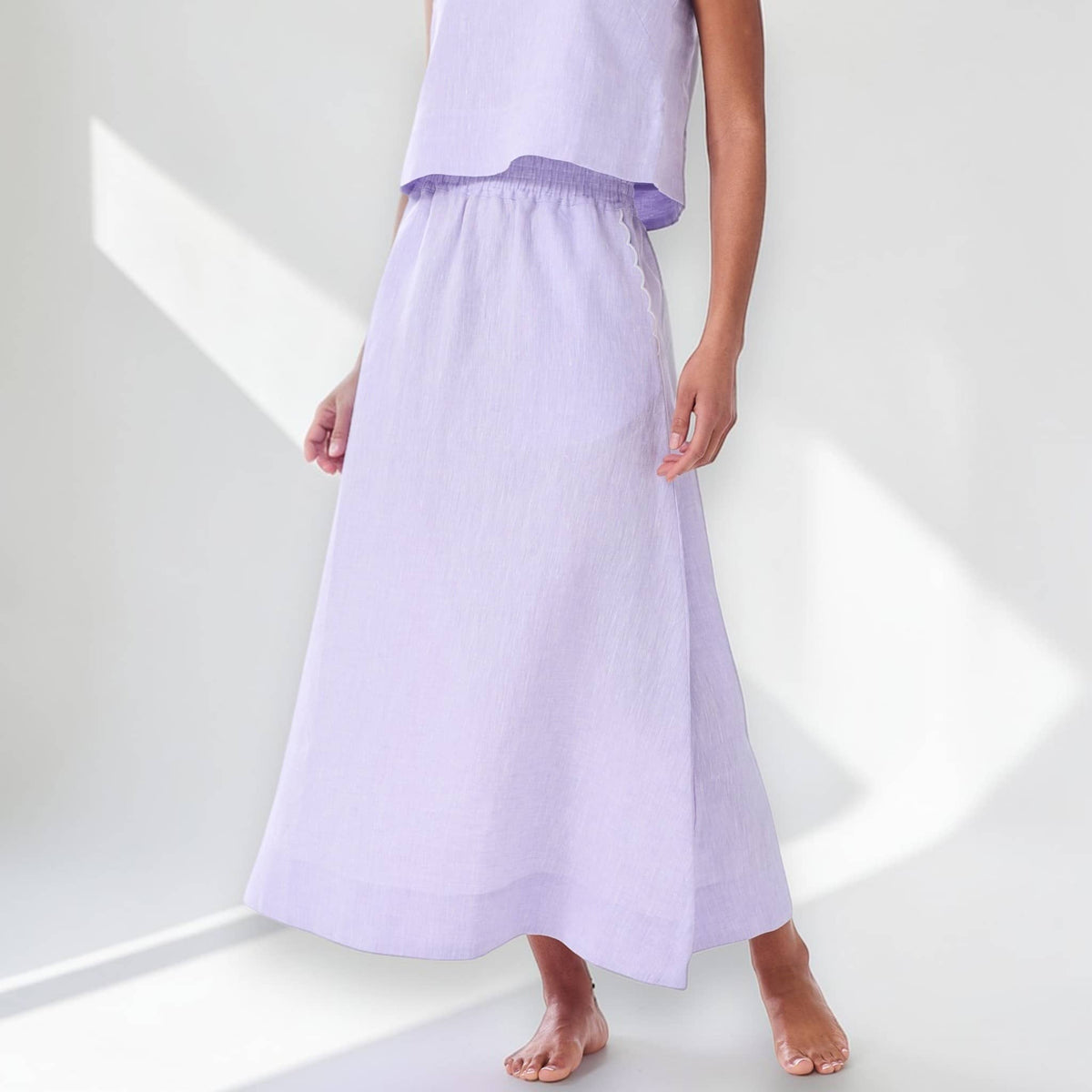 Elastic-Waist Linen Maxi Skirt, Relaxed Straight Skirt