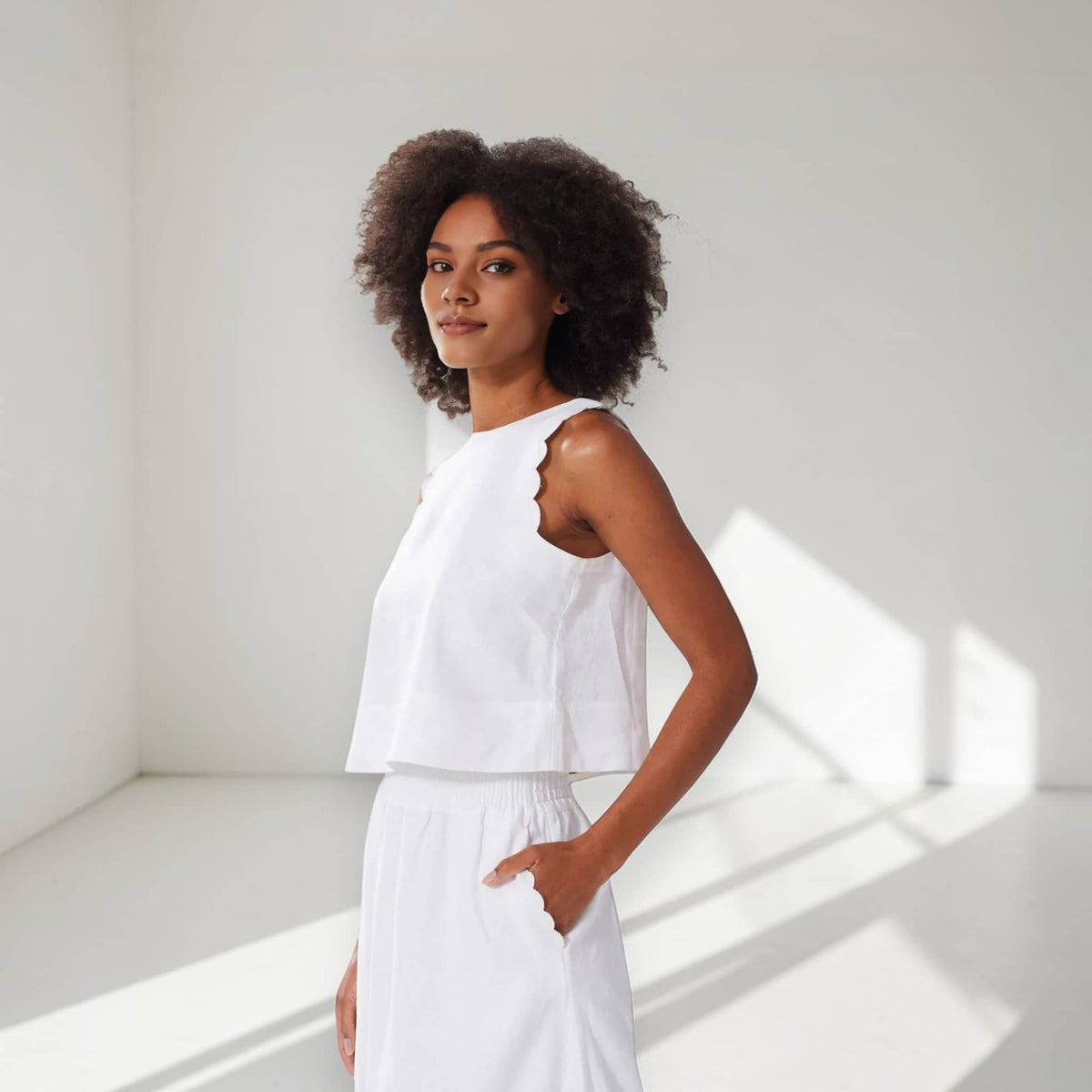 Elastic-Waist Linen Maxi Skirt, Relaxed Straight Skirt