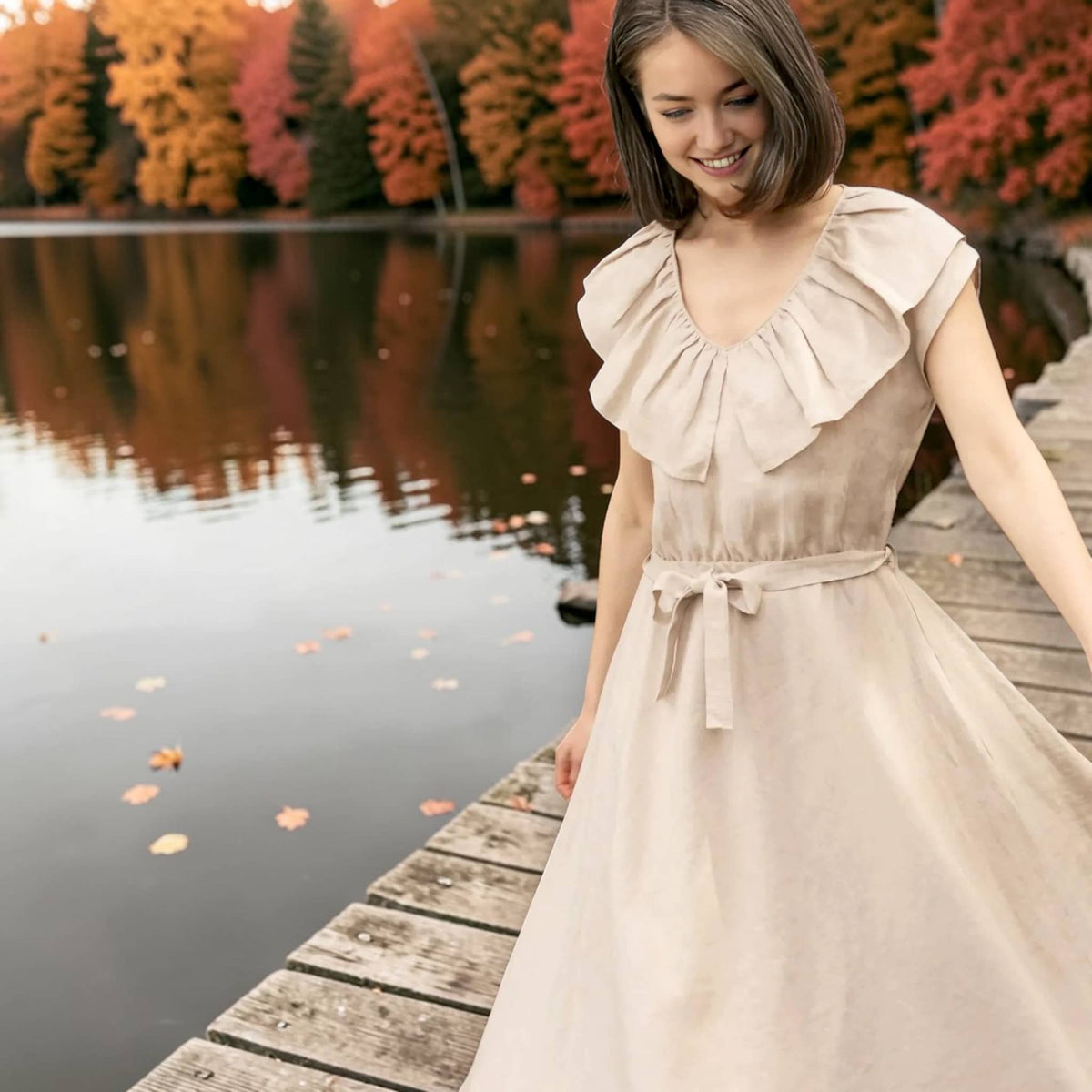 Linen Flare Midi Dress, Sleeveless Linen Midi Dress