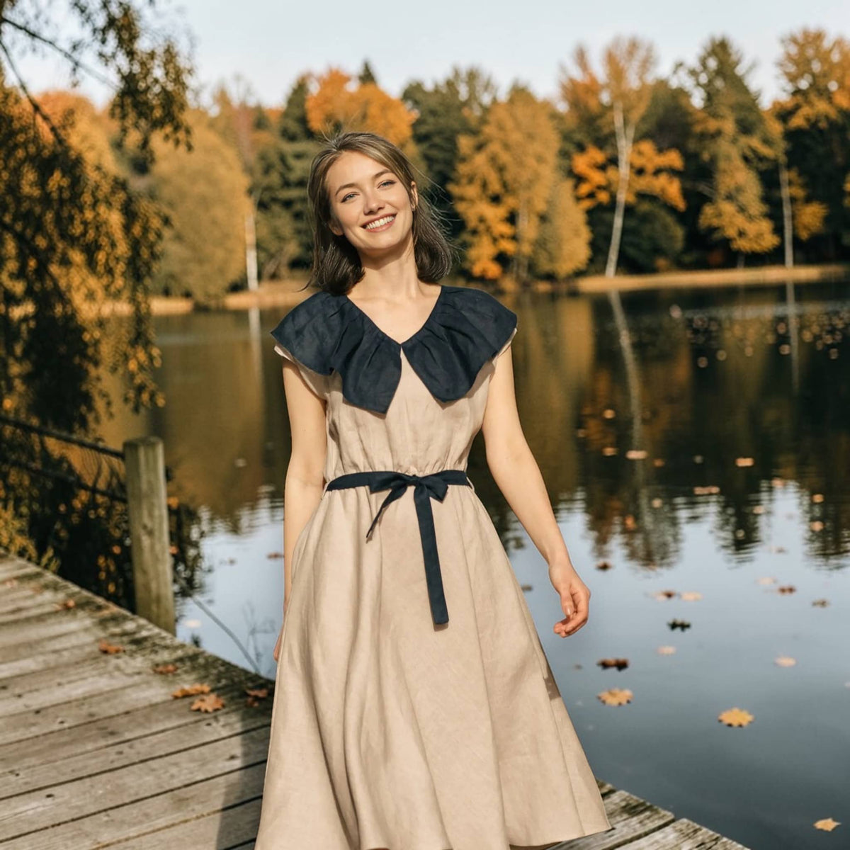 Linen Flare Midi Dress, Sleeveless Linen Midi Dress