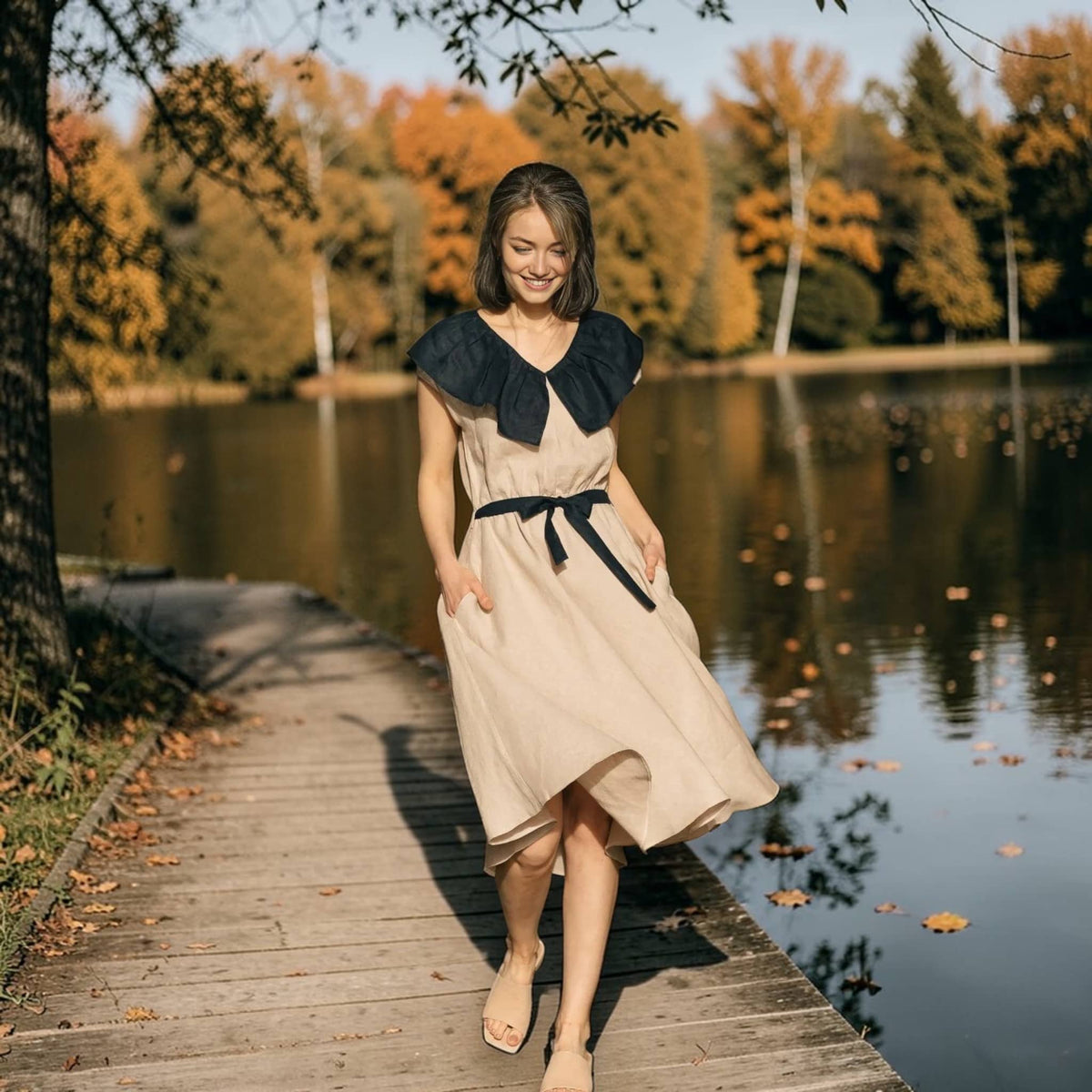Linen Flare Midi Dress, Sleeveless Linen Midi Dress