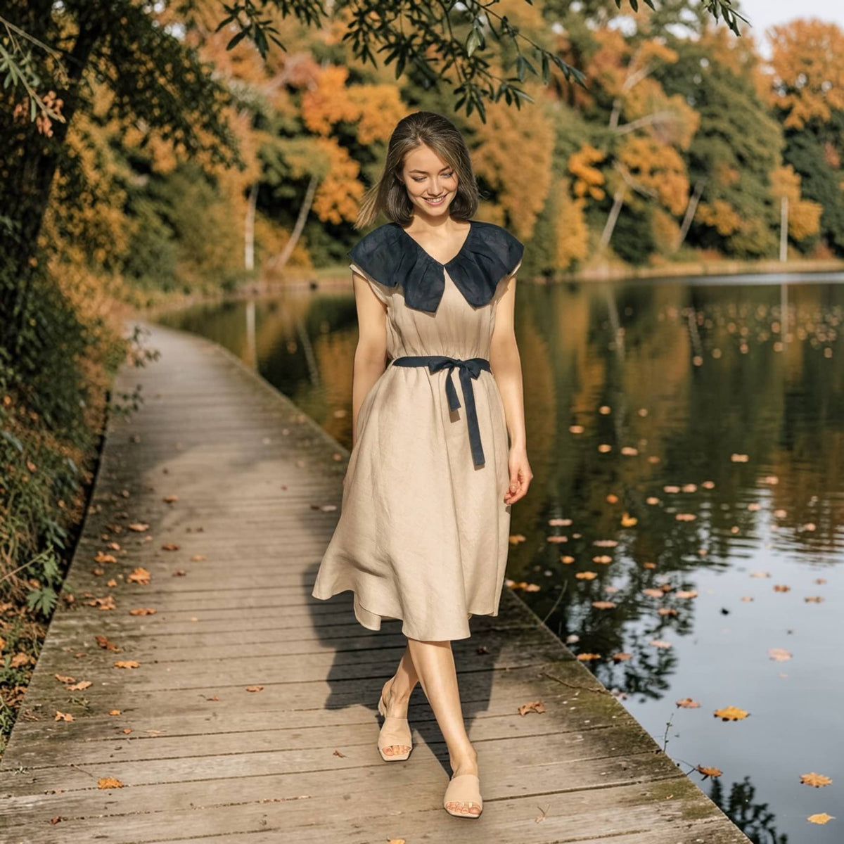 Linen Flare Midi Dress, Sleeveless Linen Midi Dress