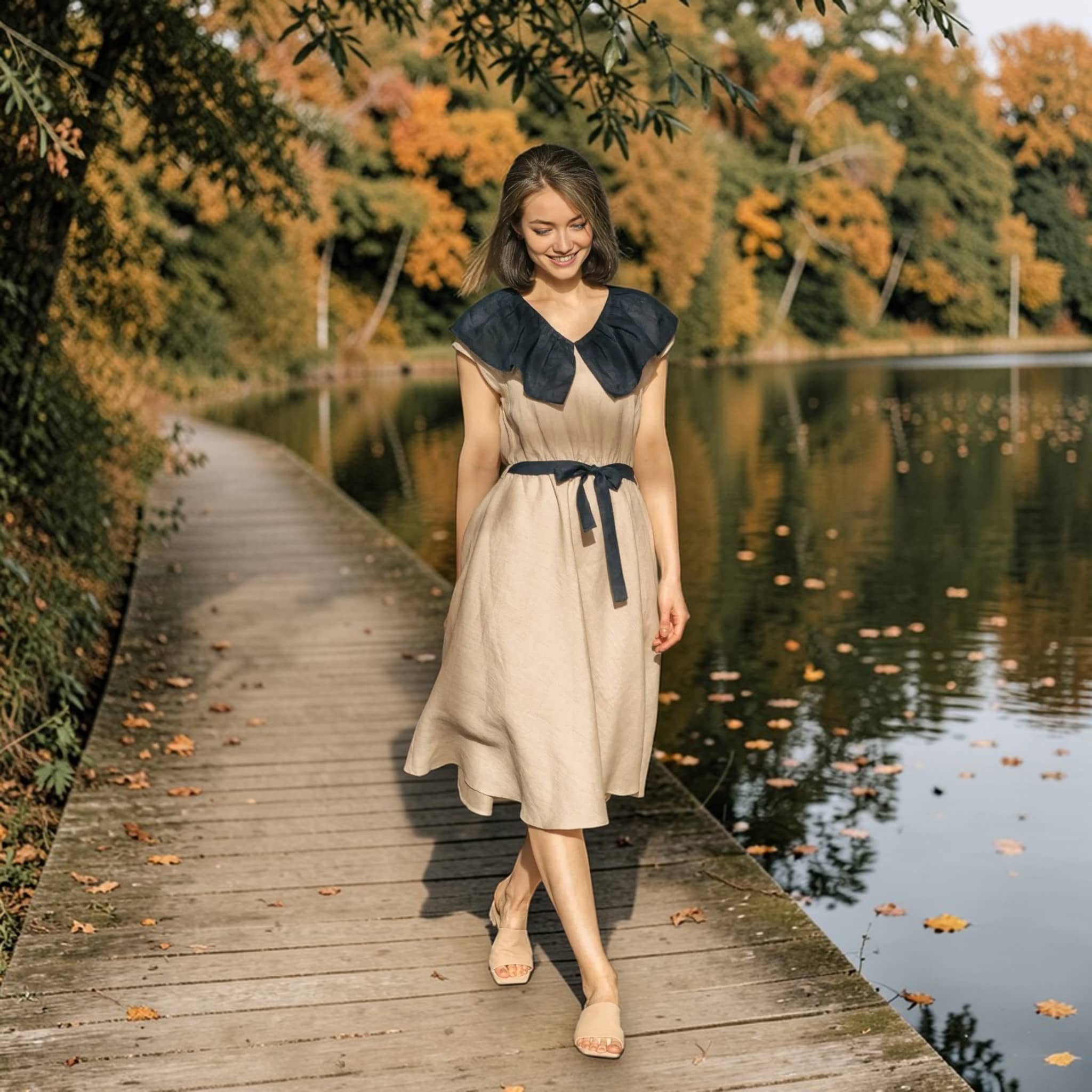 Linen Flare Midi Dress, Sleeveless Linen Midi Dress