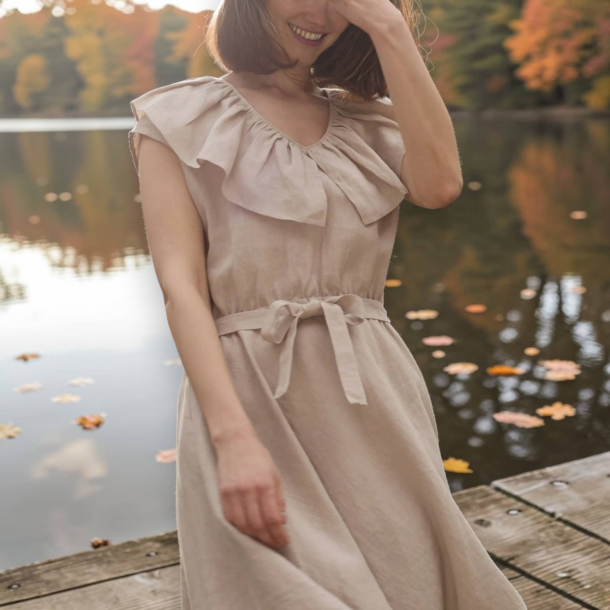 Linen Flare Midi Dress, Sleeveless Linen Midi Dress