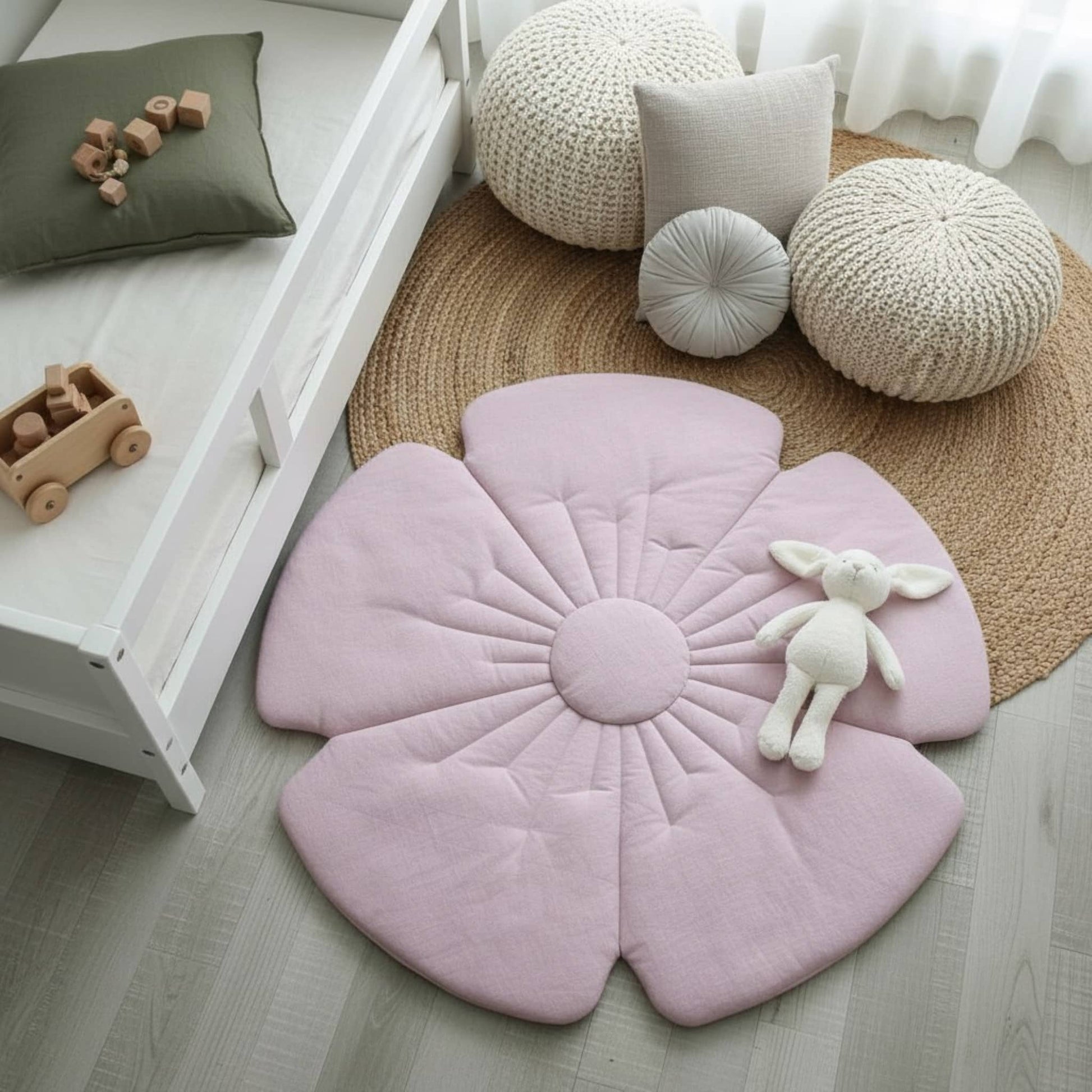 Linen Flower Baby Play Mat, Linen Kids Play Mat