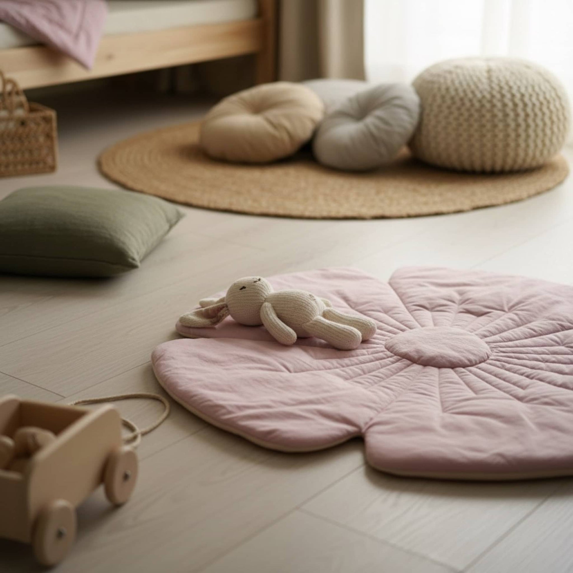 Linen Flower Baby Play Mat, Linen Kids Play Mat