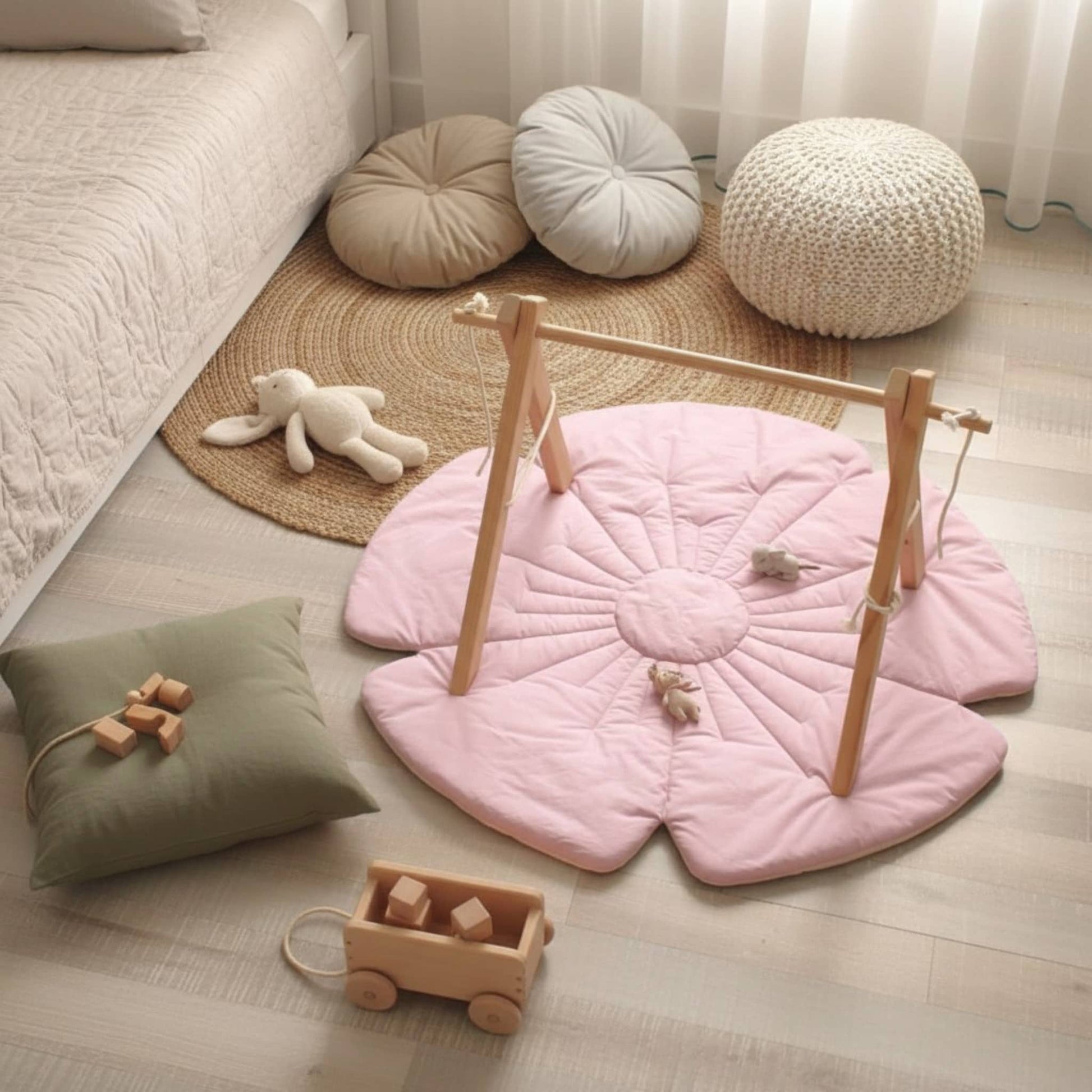 Linen Flower Baby Play Mat, Linen Kids Play Mat