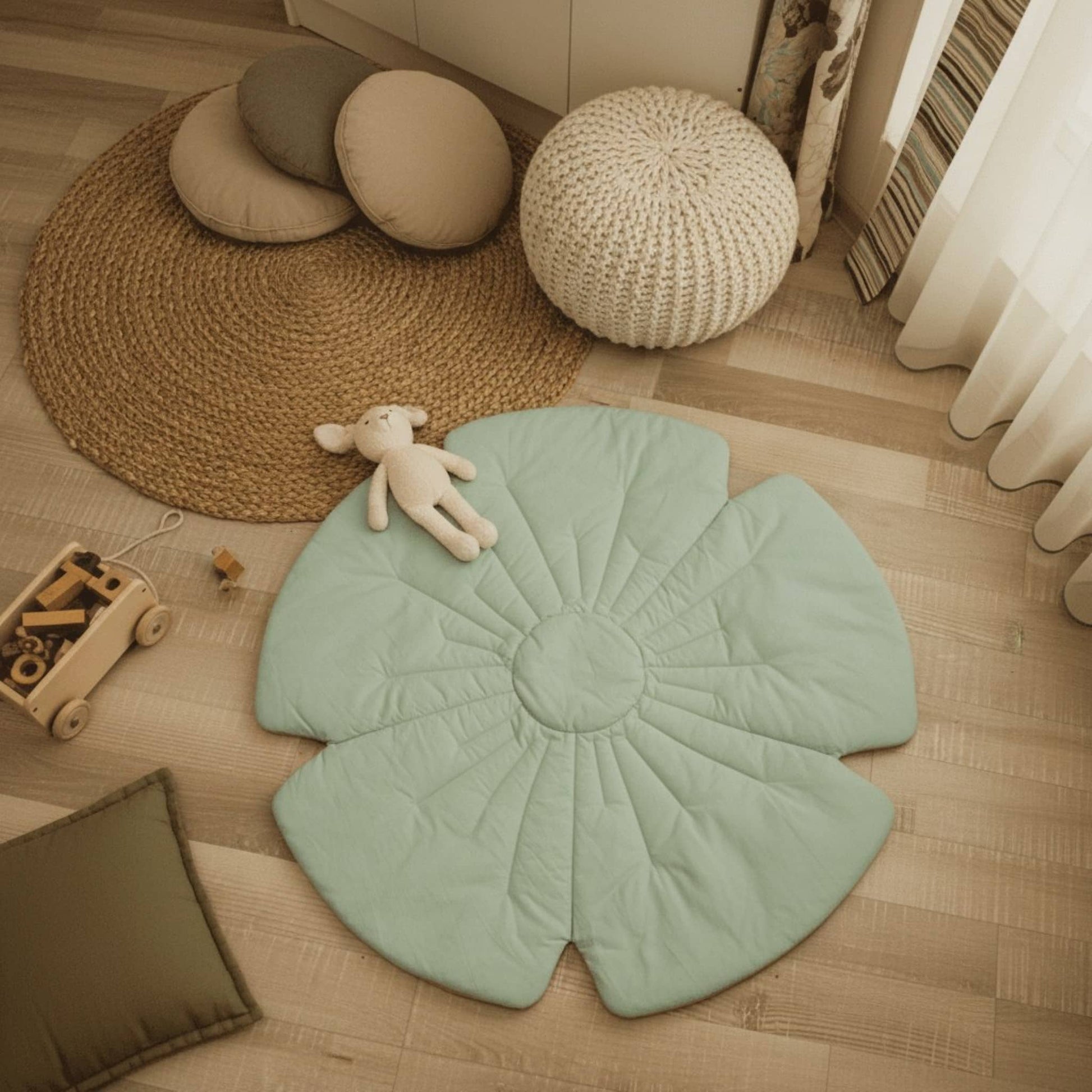 Linen Flower Baby Play Mat, Linen Kids Play Mat