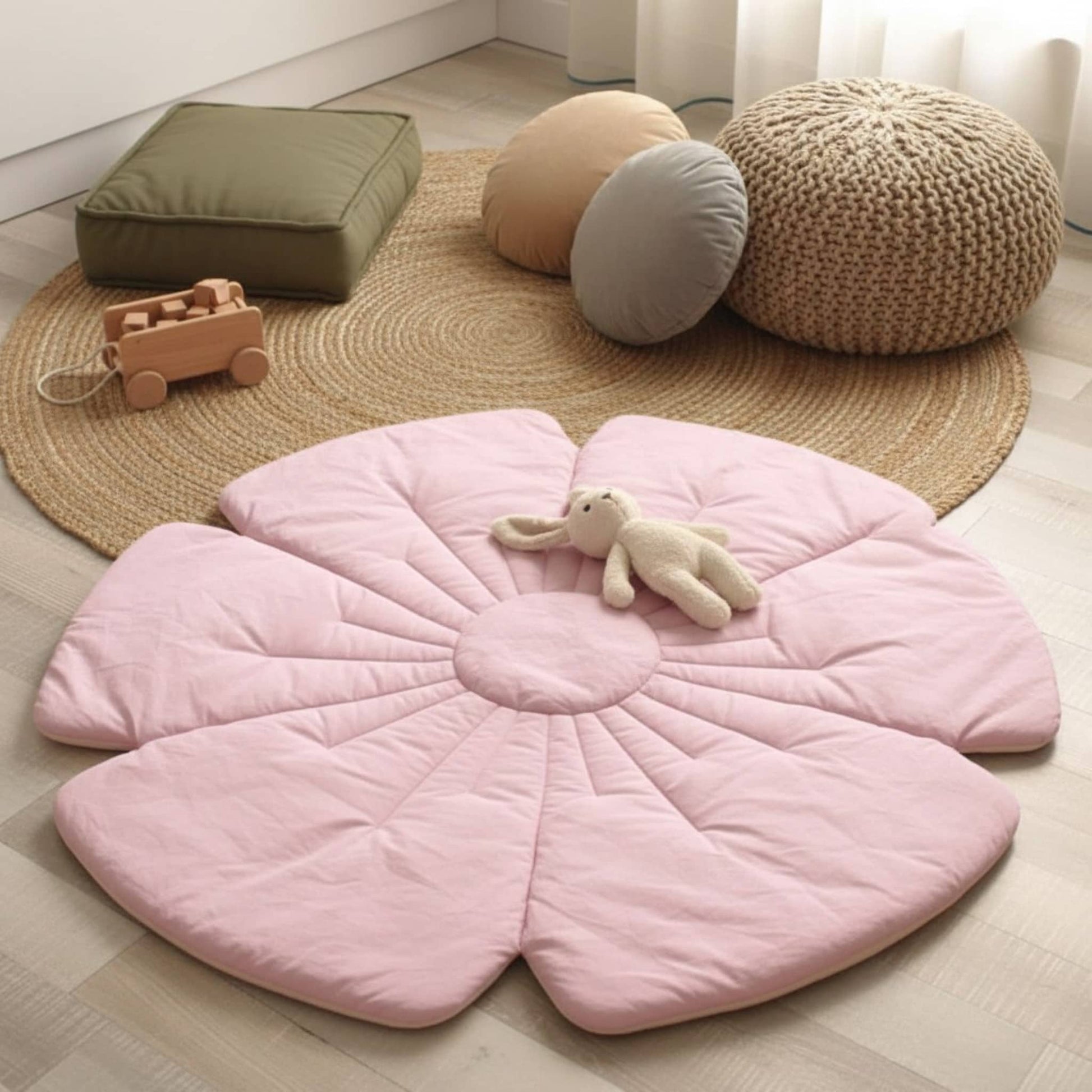 Linen Flower Baby Play Mat, Linen Kids Play Mat