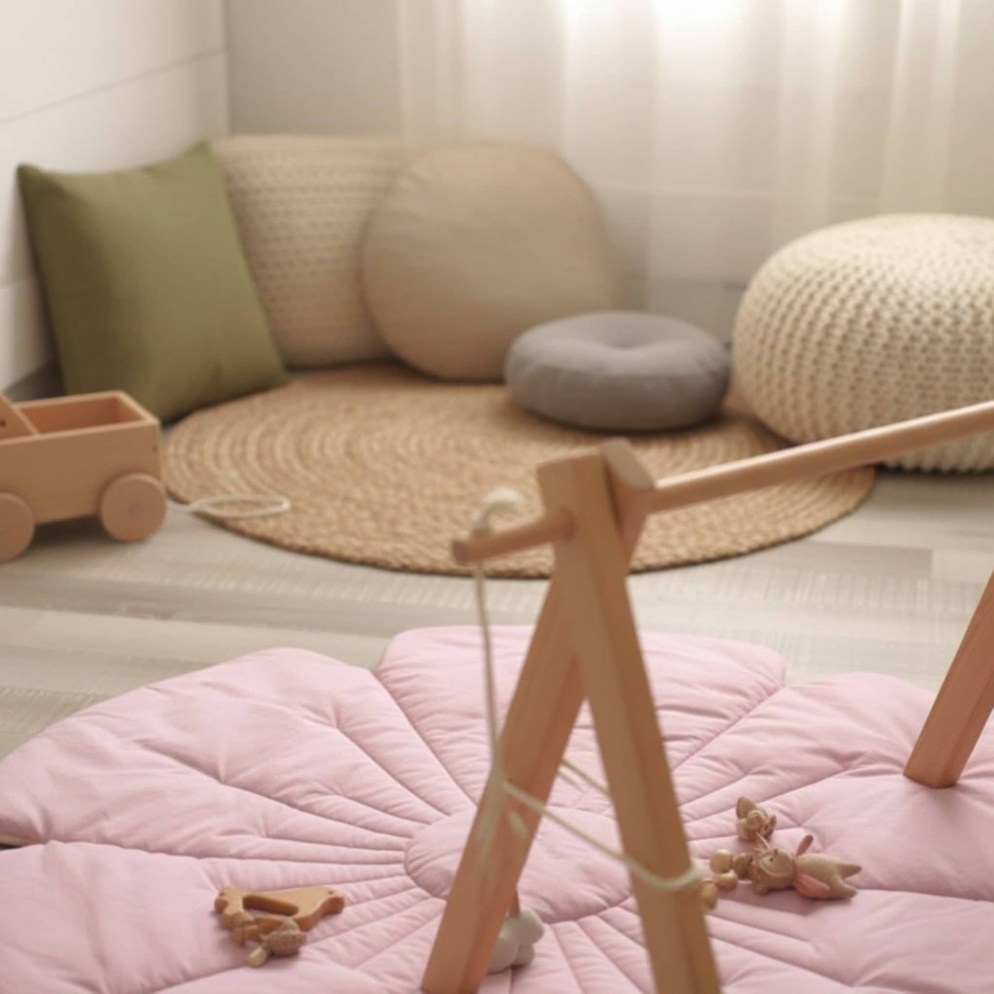 Linen Flower Baby Play Mat, Linen Kids Play Mat