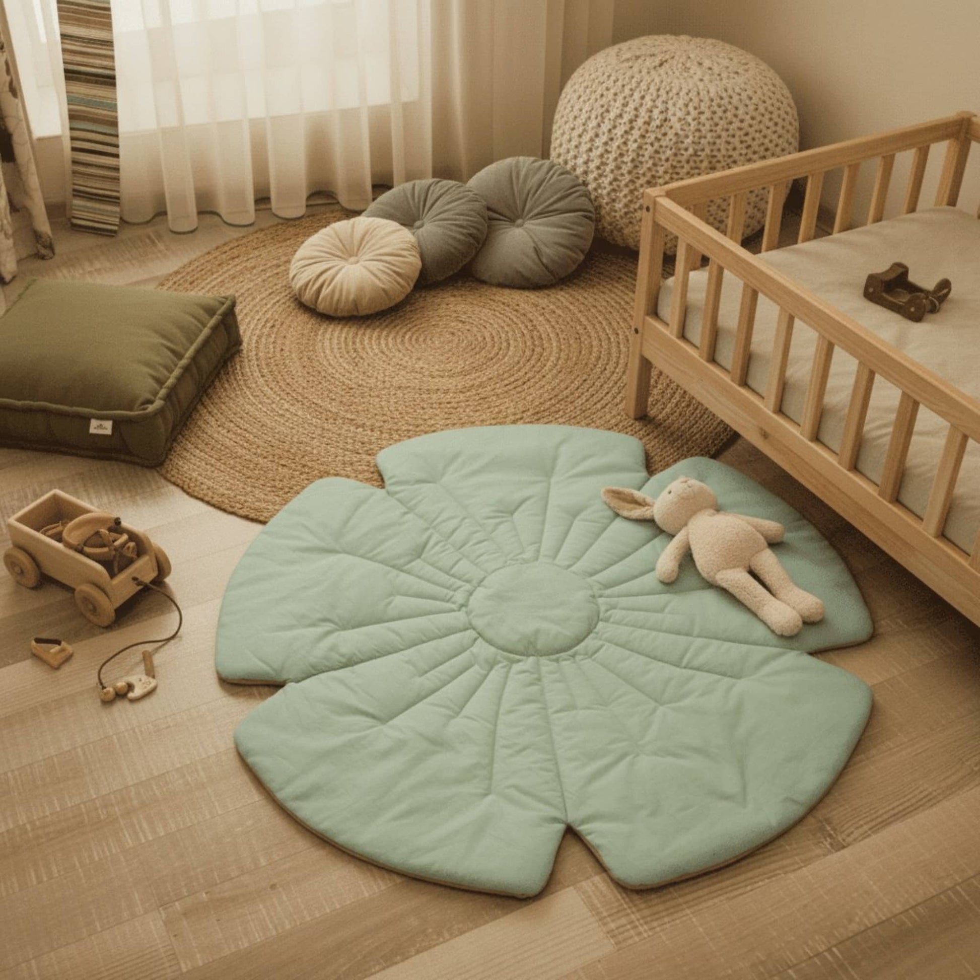 Linen Flower Baby Play Mat, Linen Kids Play Mat
