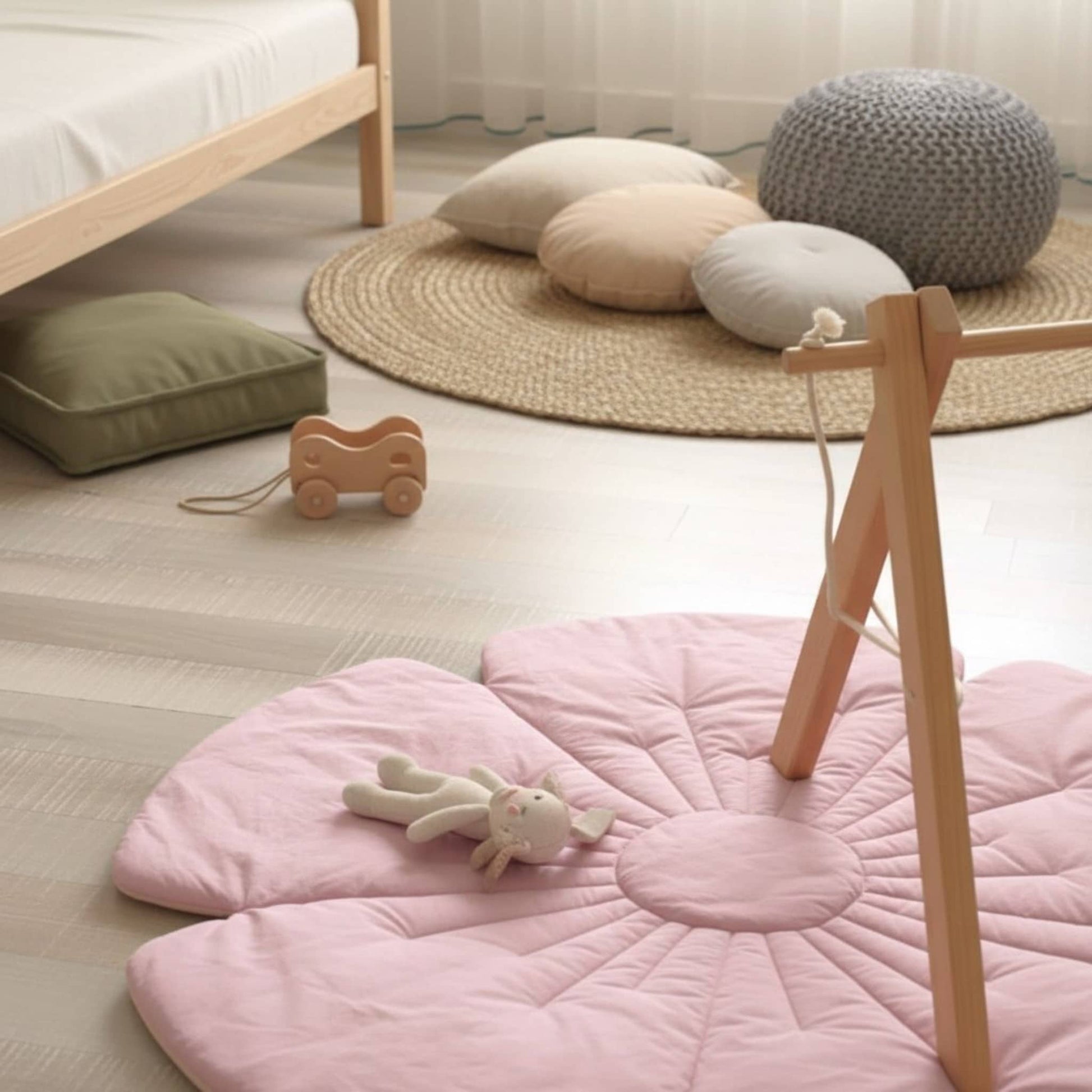 Linen Flower Baby Play Mat, Linen Kids Play Mat