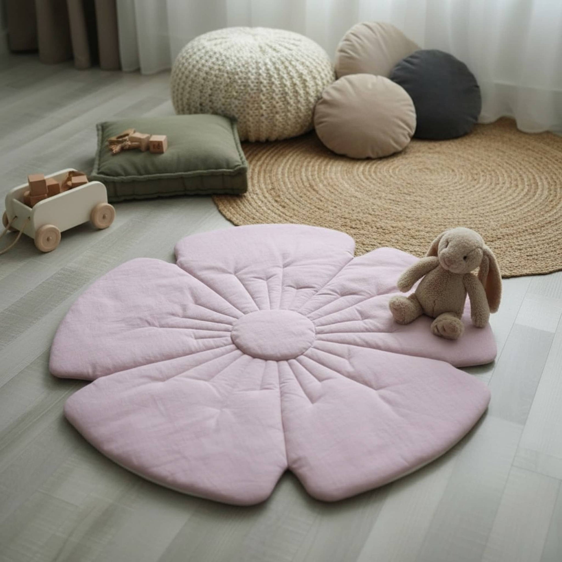 Linen Flower Baby Play Mat, Linen Kids Play Mat