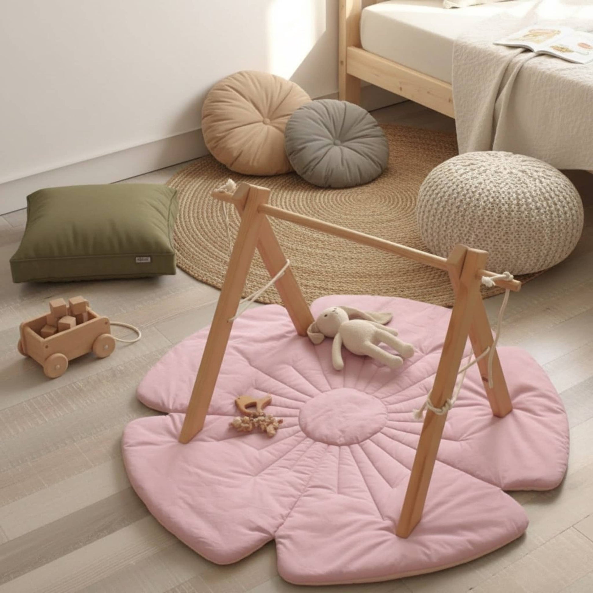 Linen Flower Baby Play Mat, Linen Kids Play Mat