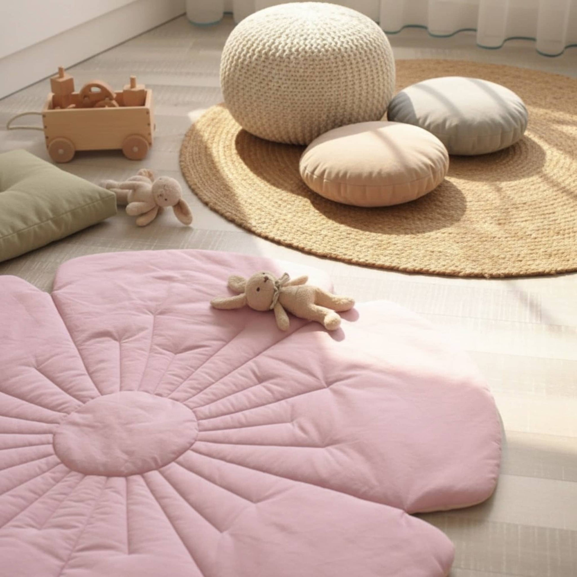 Linen Flower Baby Play Mat, Linen Kids Play Mat