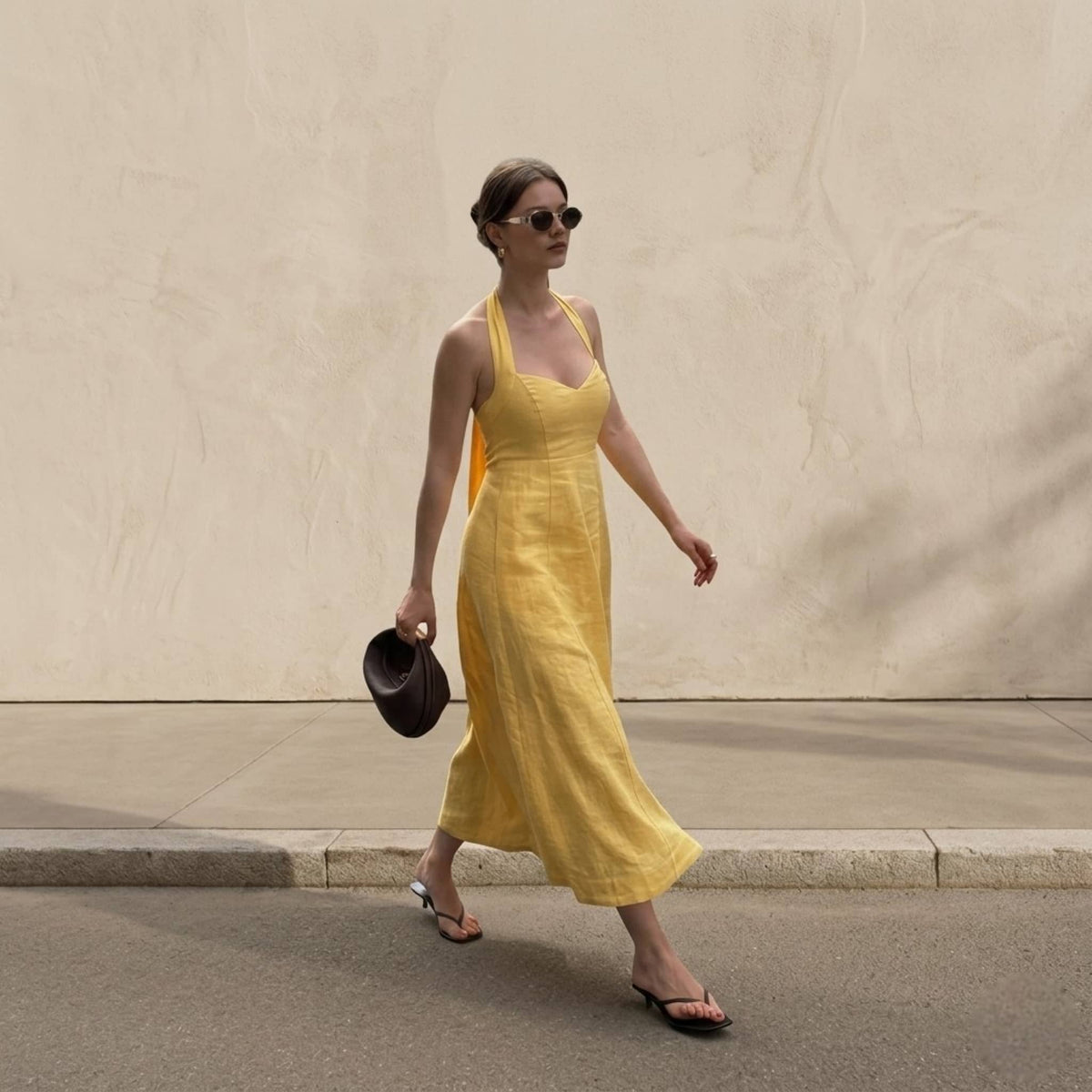 Linen Halter Maxi Dress, A Line Maxi Dress