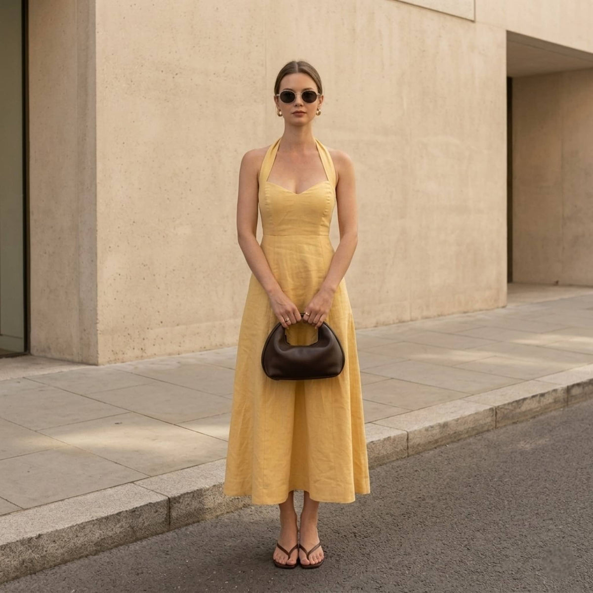 Linen Halter Maxi Dress, A Line Maxi Dress