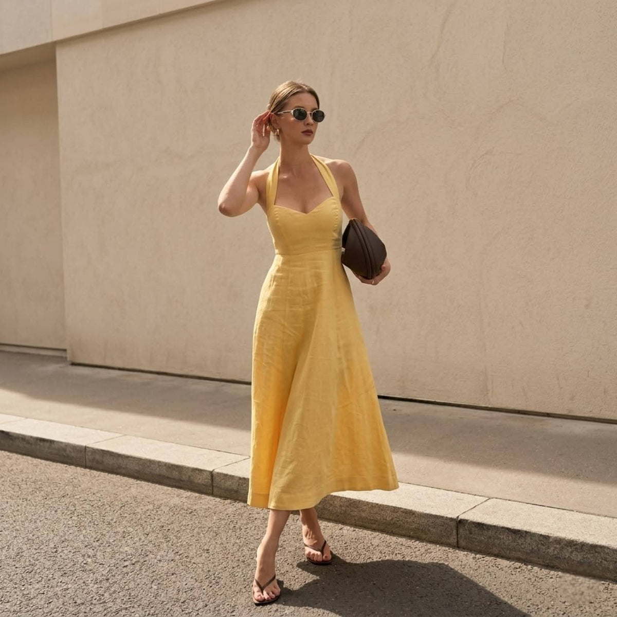 Linen Halter Maxi Dress, A Line Maxi Dress