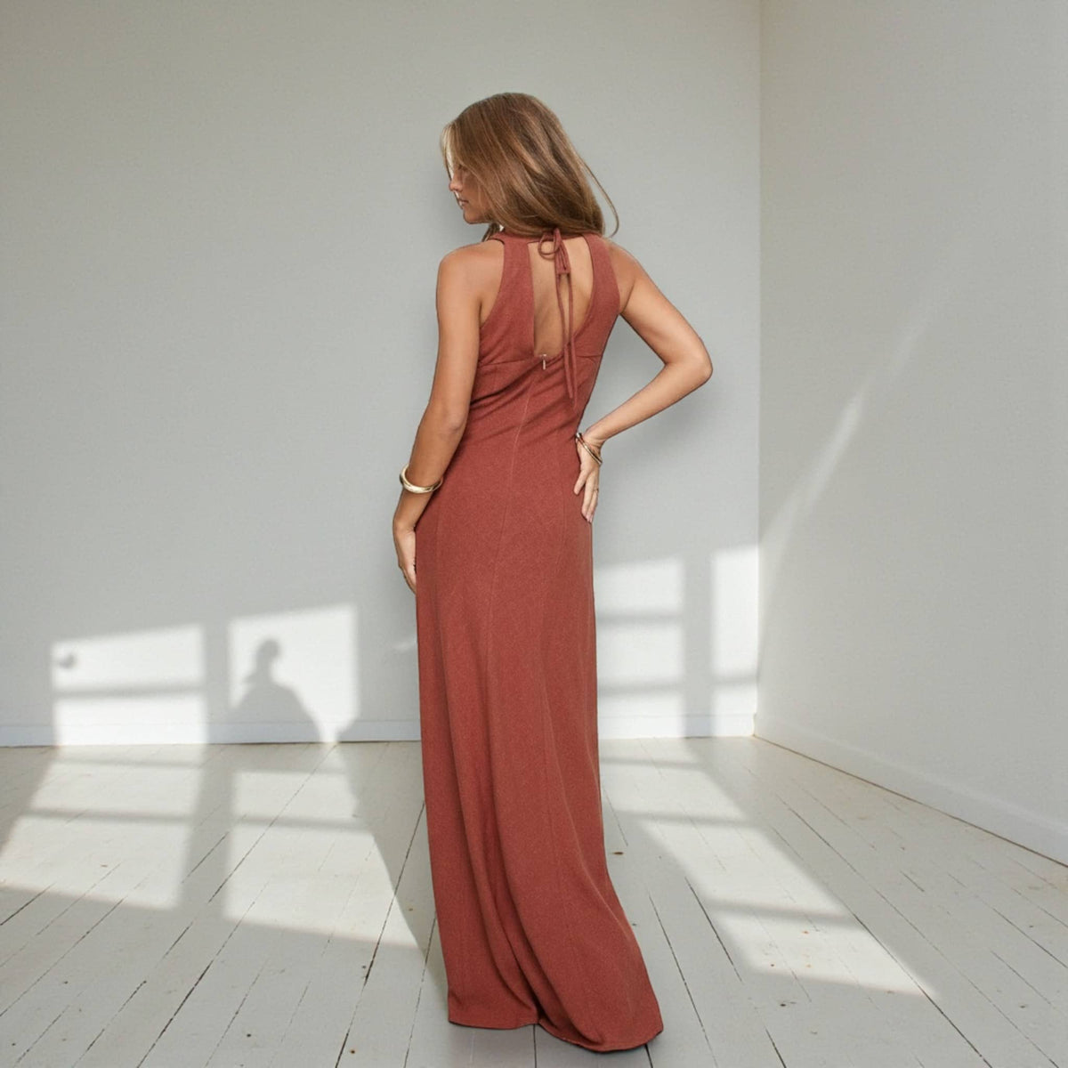 Linen Halter Maxi Dress, Sleeveless Summer Linen Dress