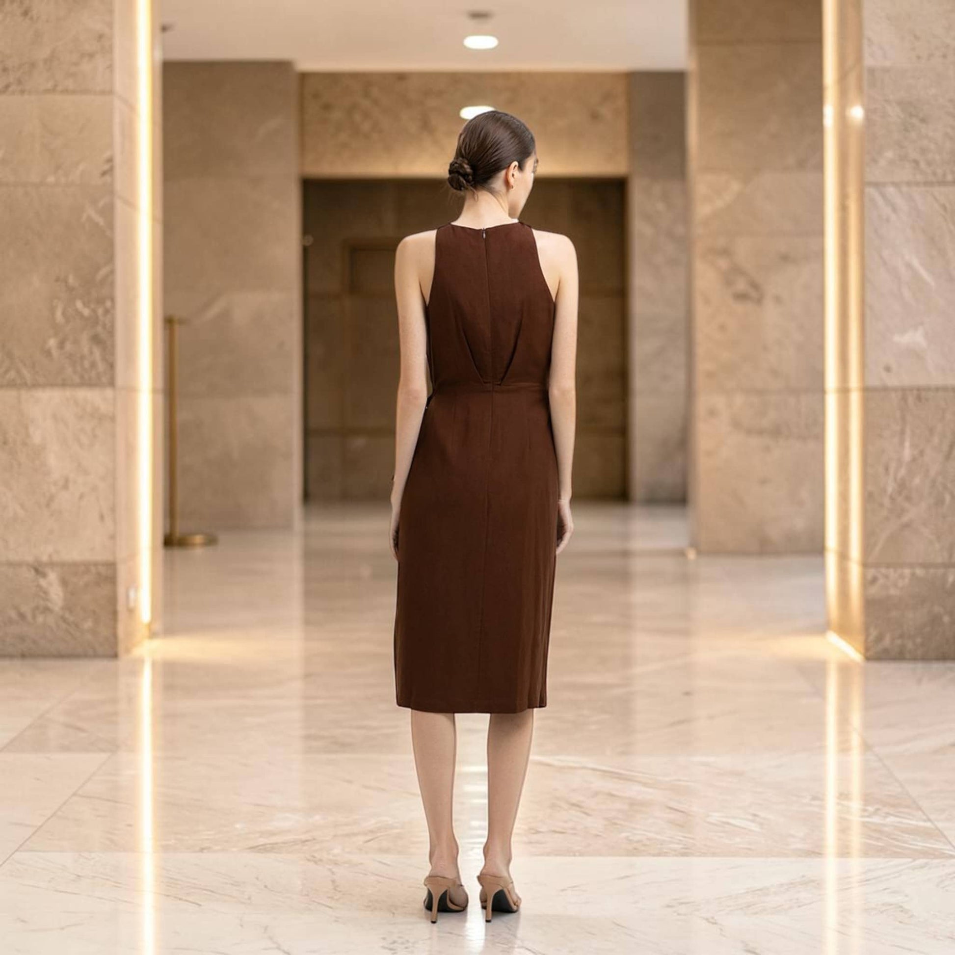 Linen Halter Midi Dress, Wrap Side Tie