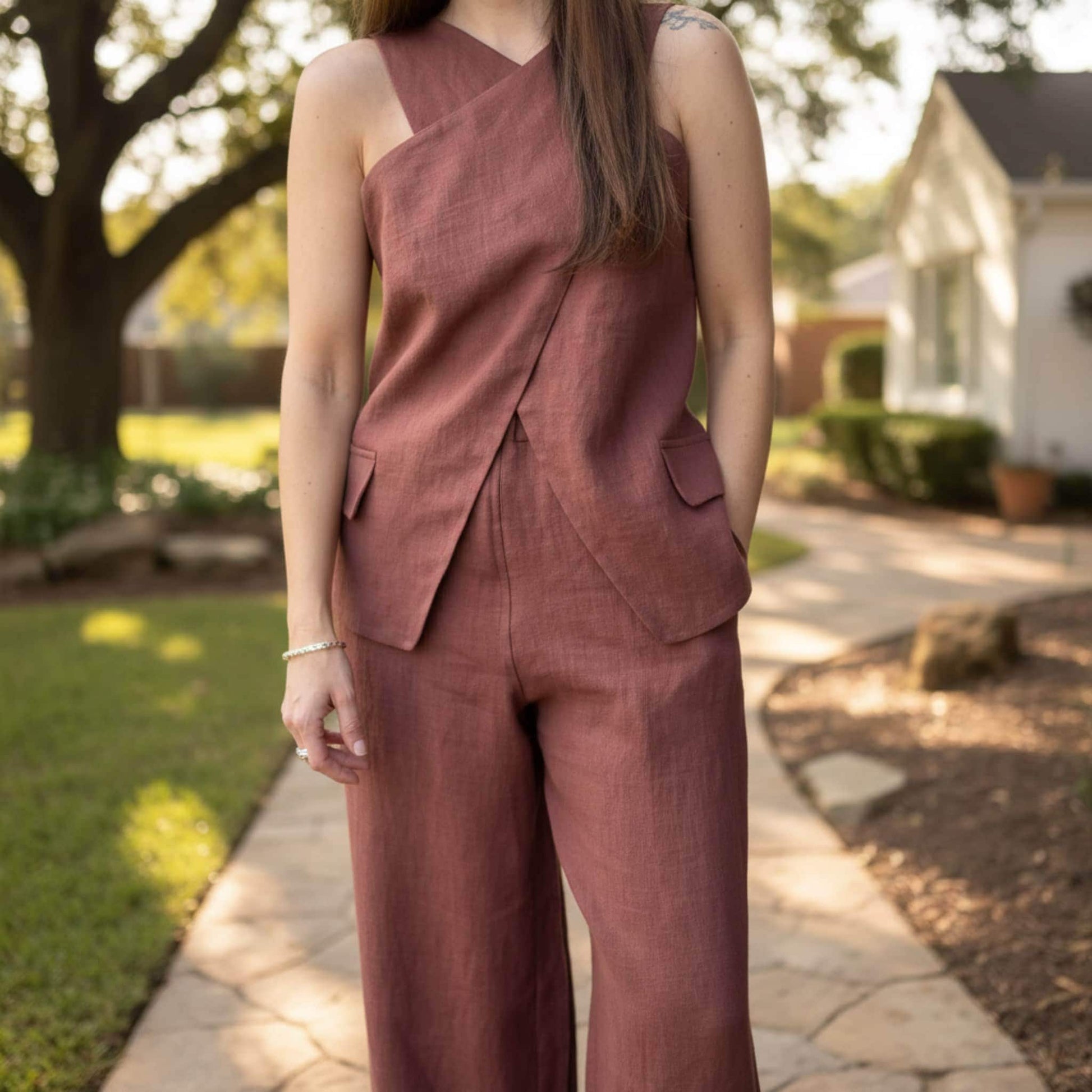 Linen Halter Neck Top, Cross Neck Halter Top