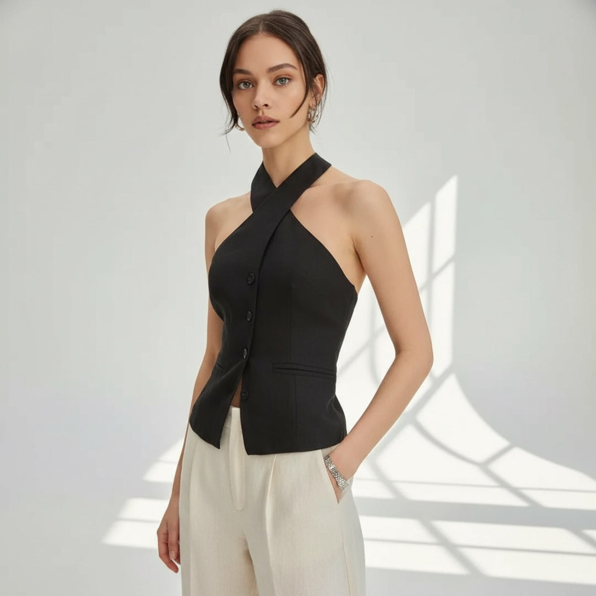 Linen Halter Neck Vest Top, Sleeveless Linen Vest Top