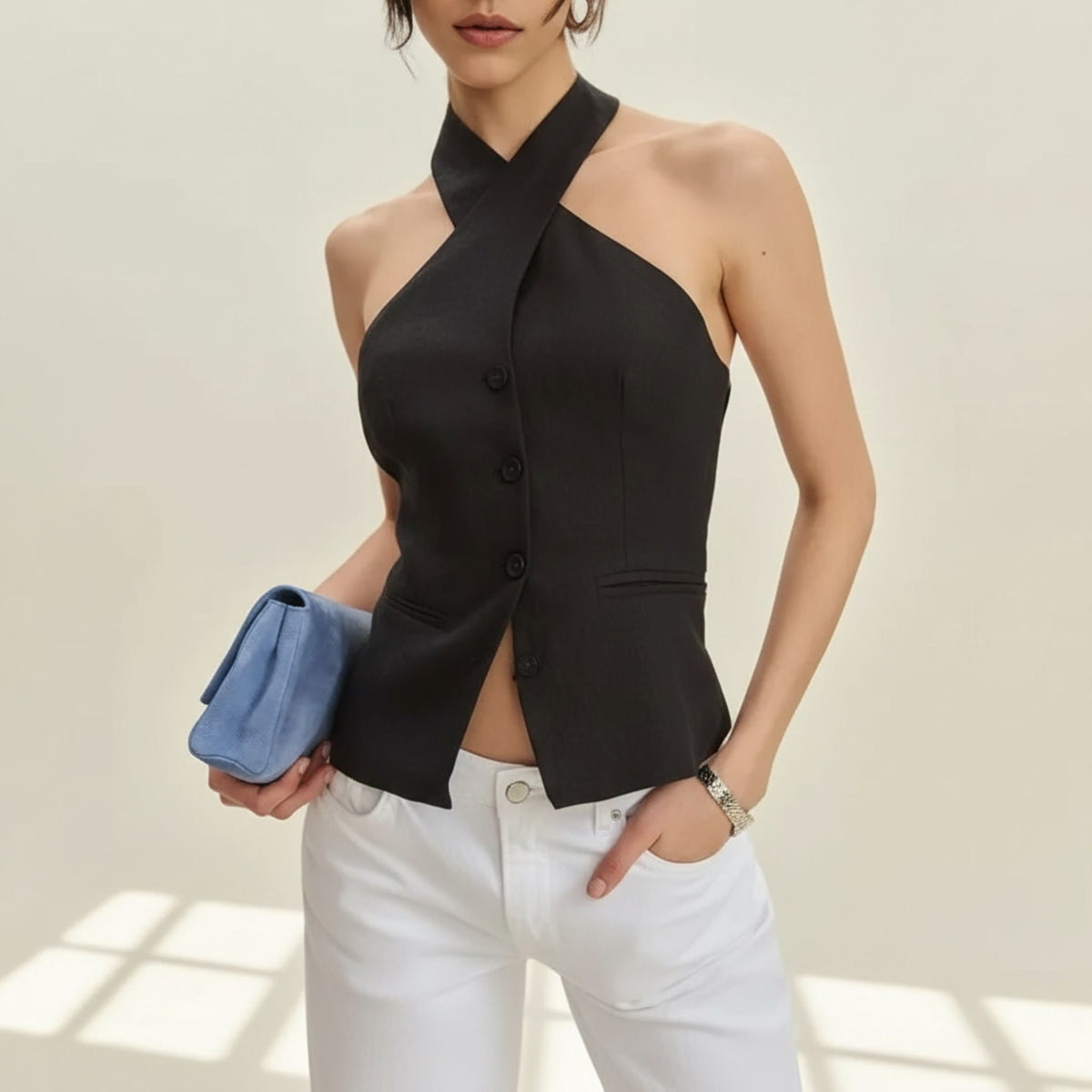 Linen Halter Neck Vest Top, Sleeveless Linen Vest Top