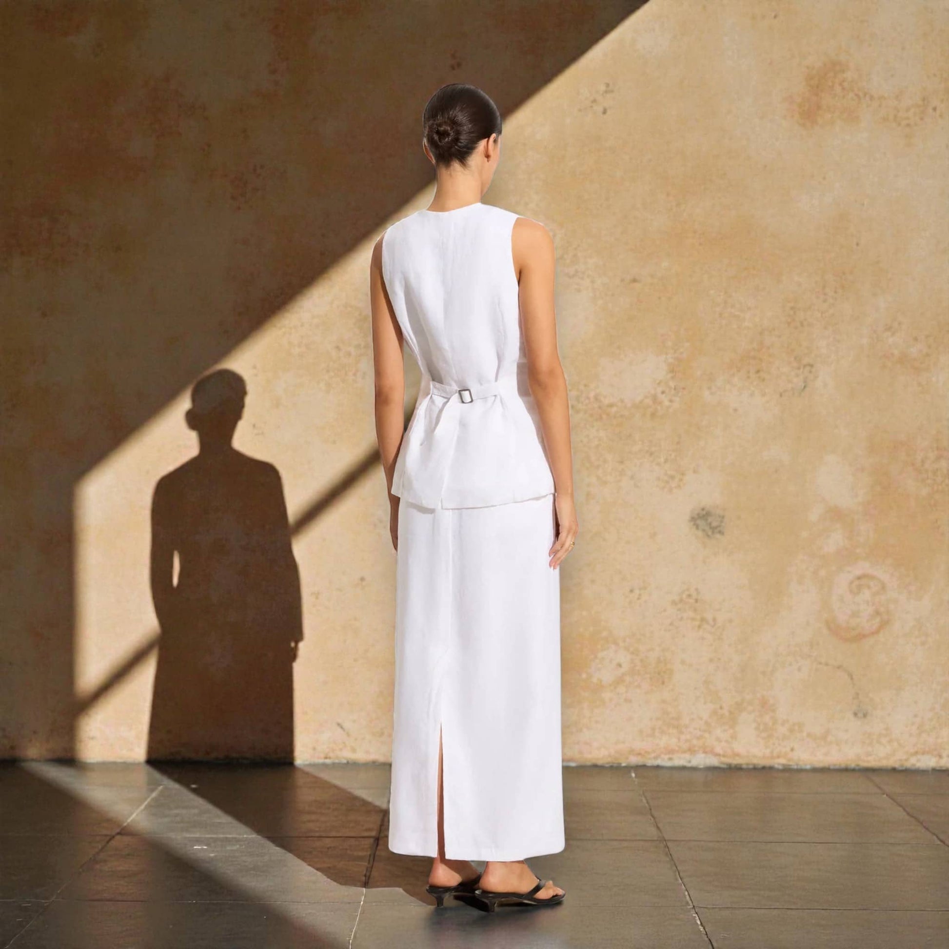 High-Waisted Linen Maxi Skirt, Back-Slit Skirt