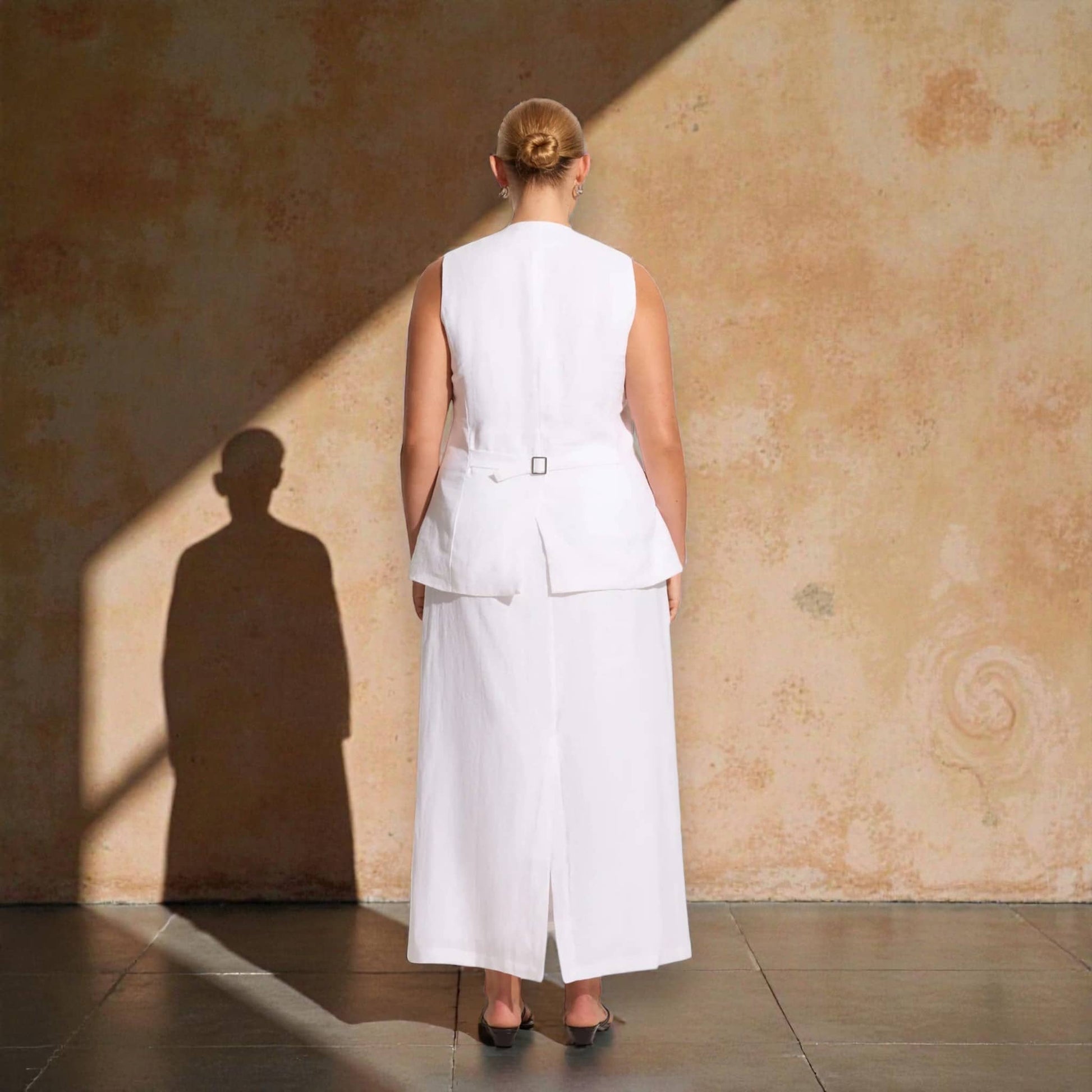 High-Waisted Linen Maxi Skirt, Back-Slit Skirt