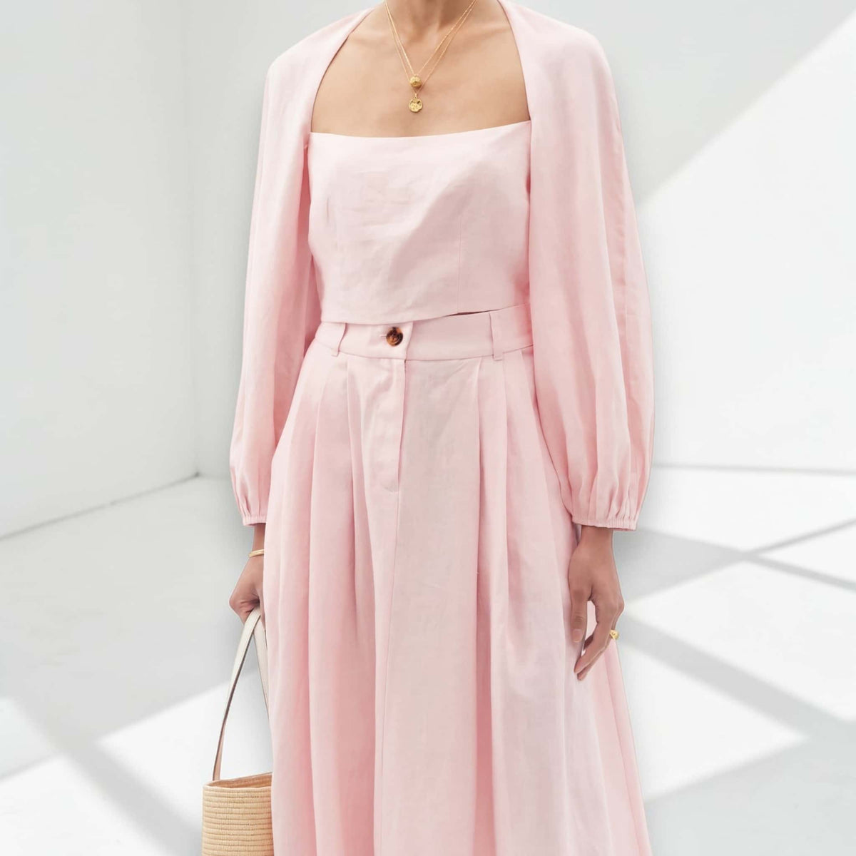 High-Waisted Linen Maxi Skirt, Pleated A-Line Skirt