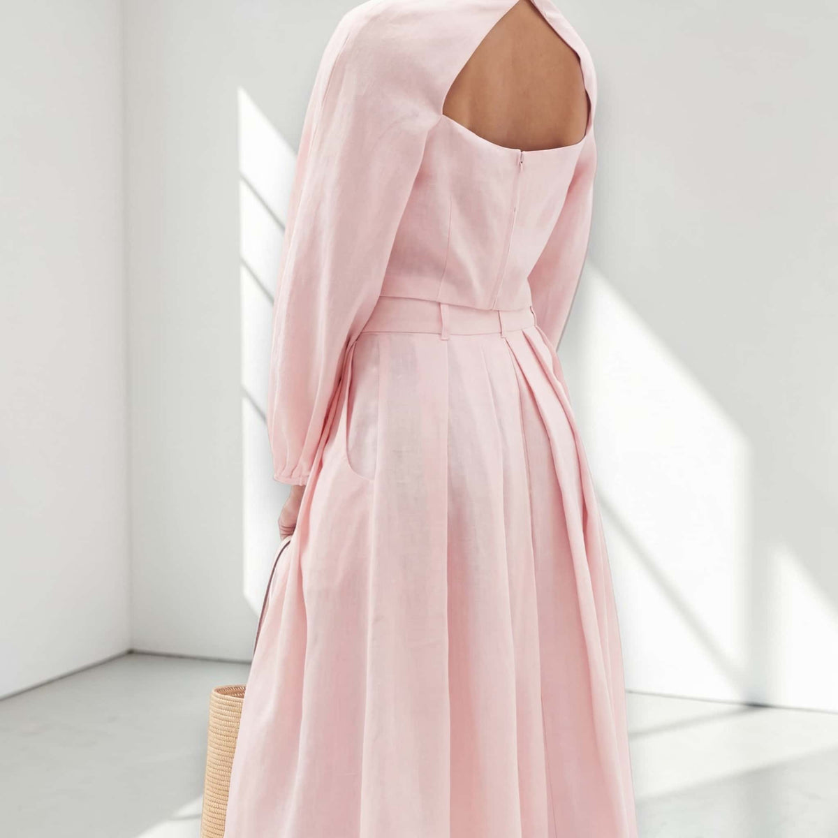High-Waisted Linen Maxi Skirt, Pleated A-Line Skirt