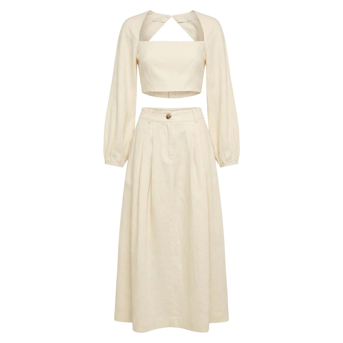High-Waisted Linen Maxi Skirt, Pleated A-Line Skirt
