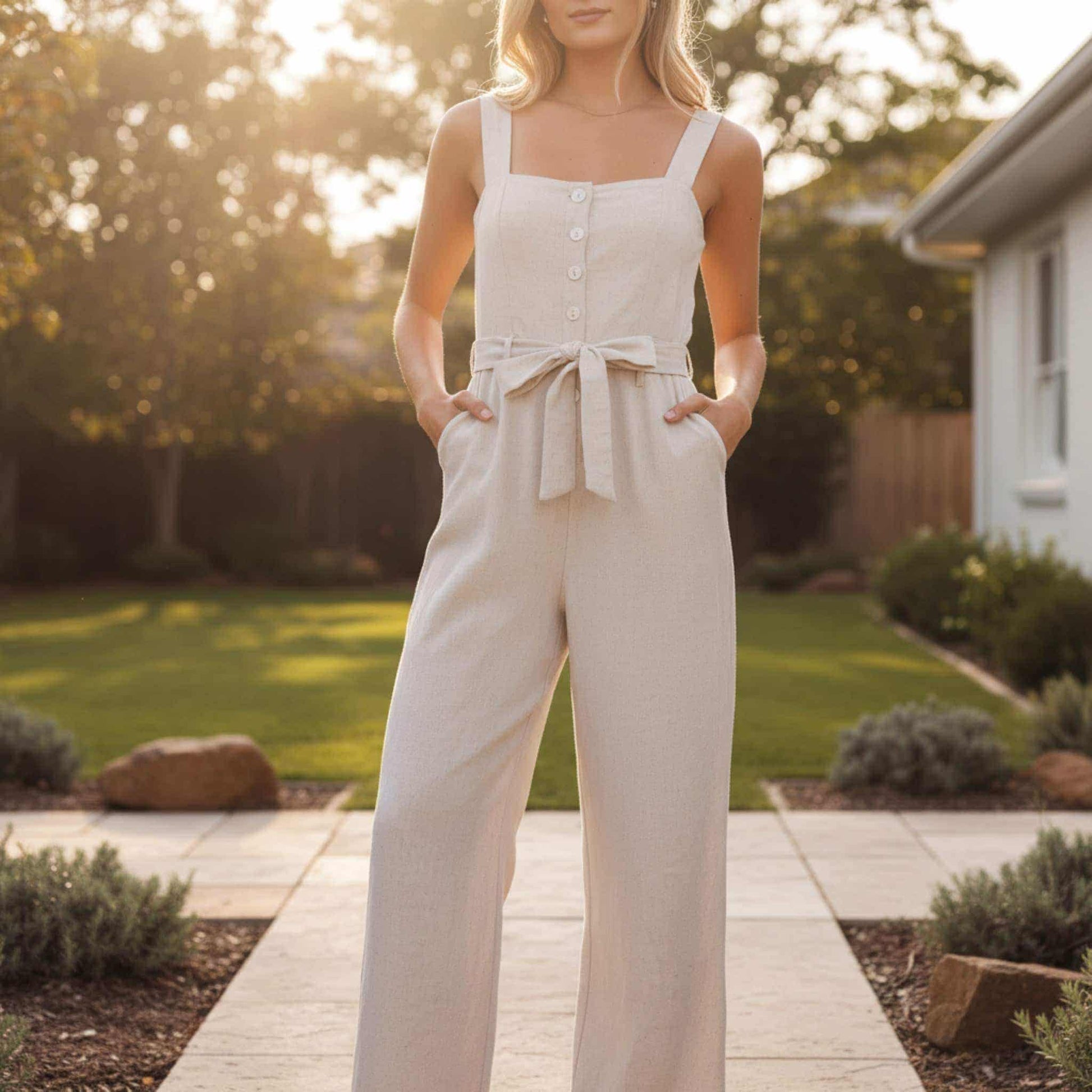 Linen Jumpsuit Women, Linen Wide Leg Jumpsuit