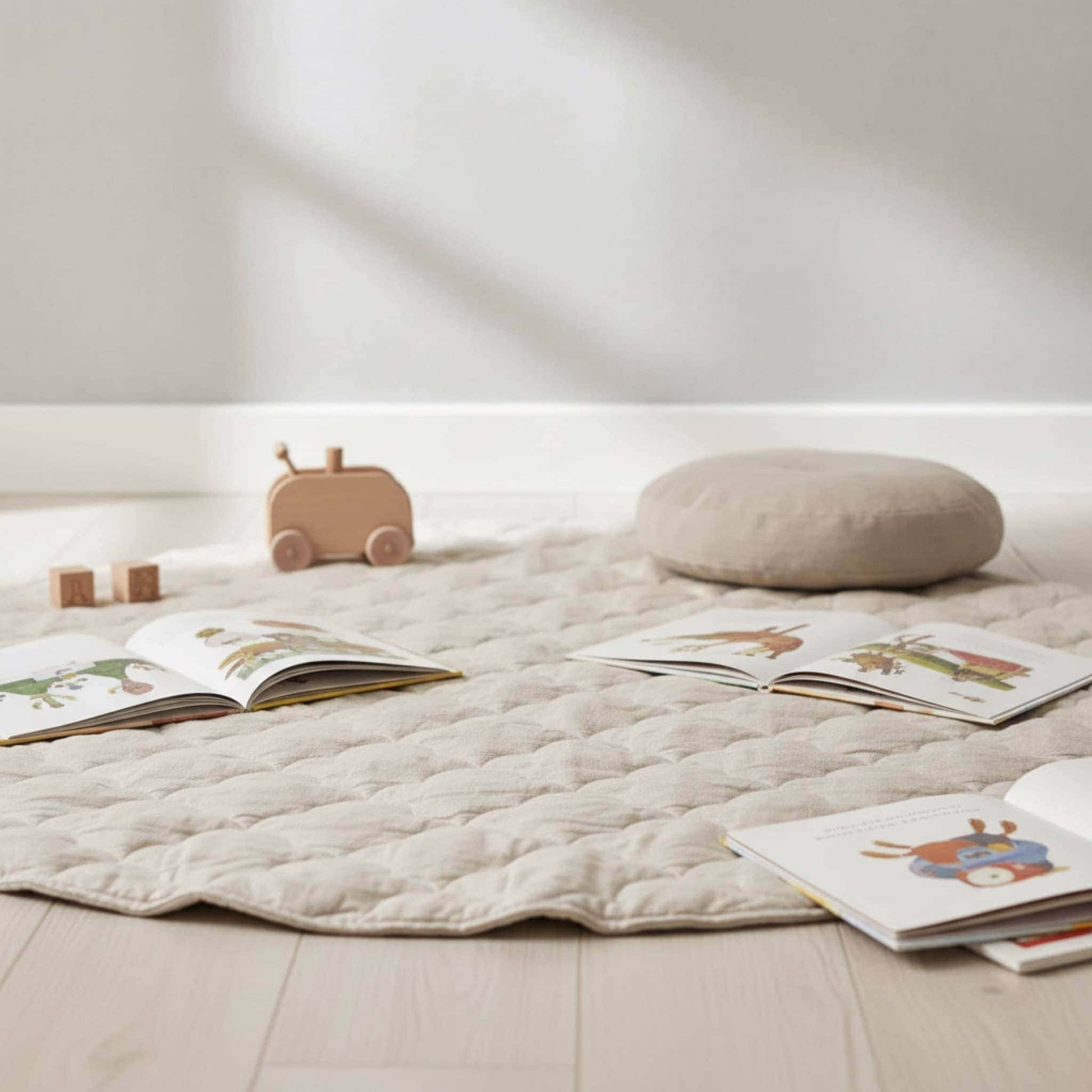 Linen Kids Play Mat, Round Baby Play Mat