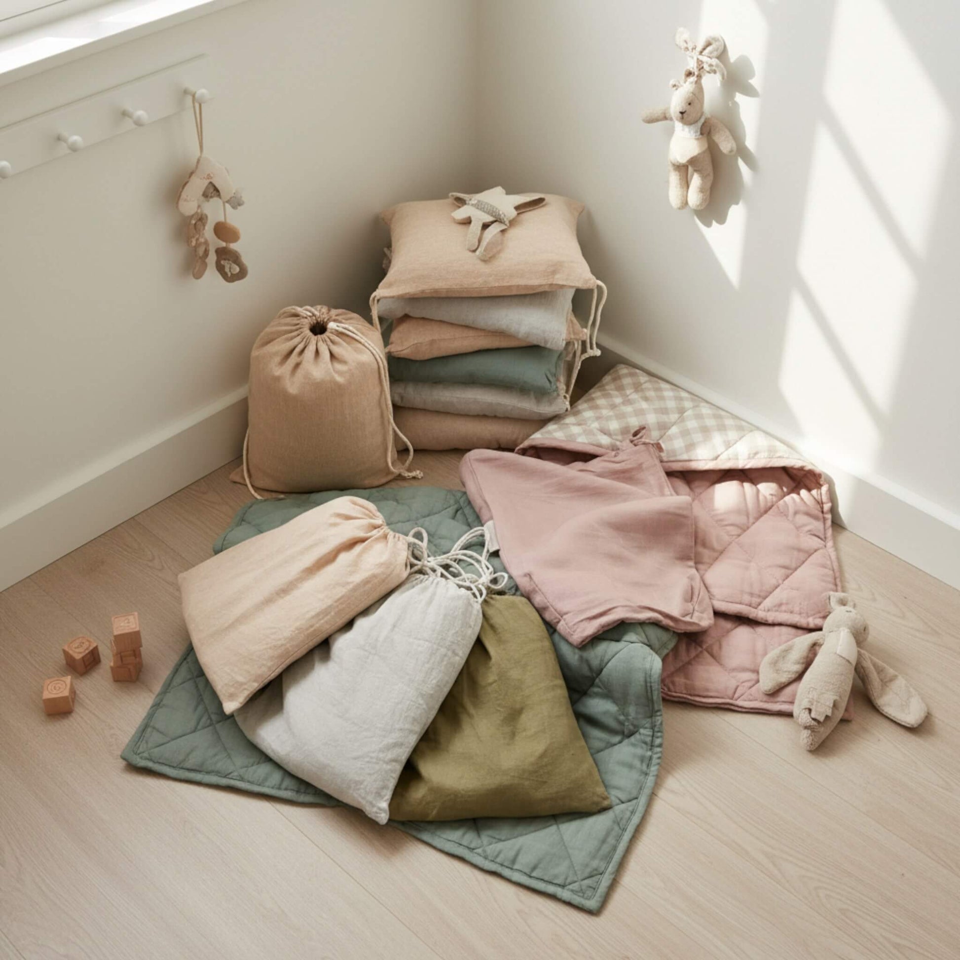 Linen Kids Play Mat, Round Baby Play Mat