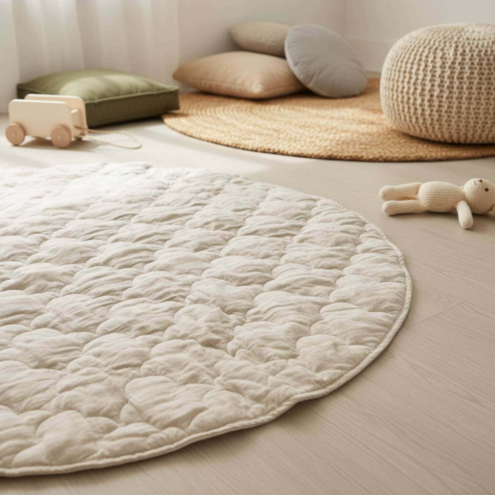 Linen Kids Play Mat, Round Baby Play Mat