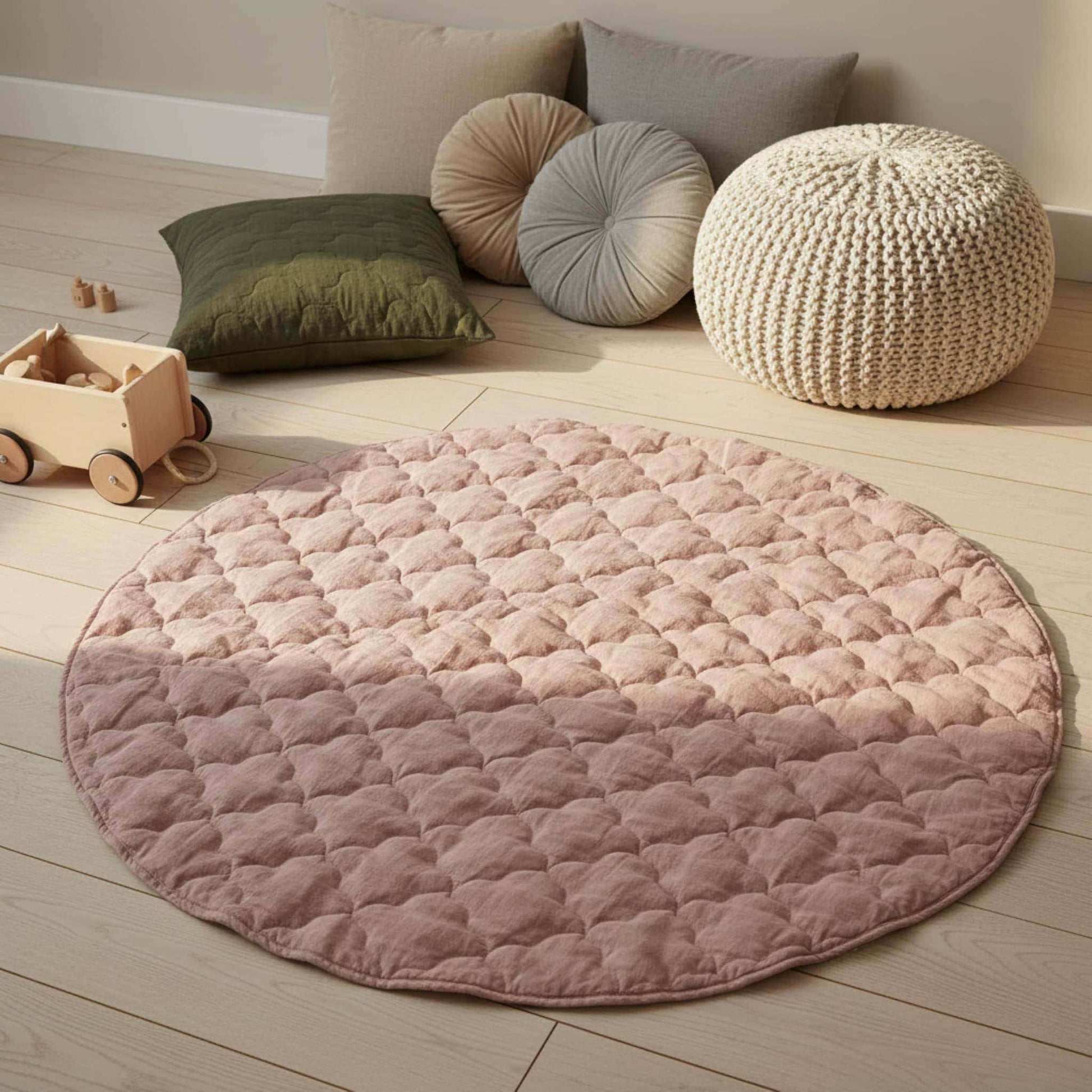 Linen Kids Play Mat, Round Baby Play Mat