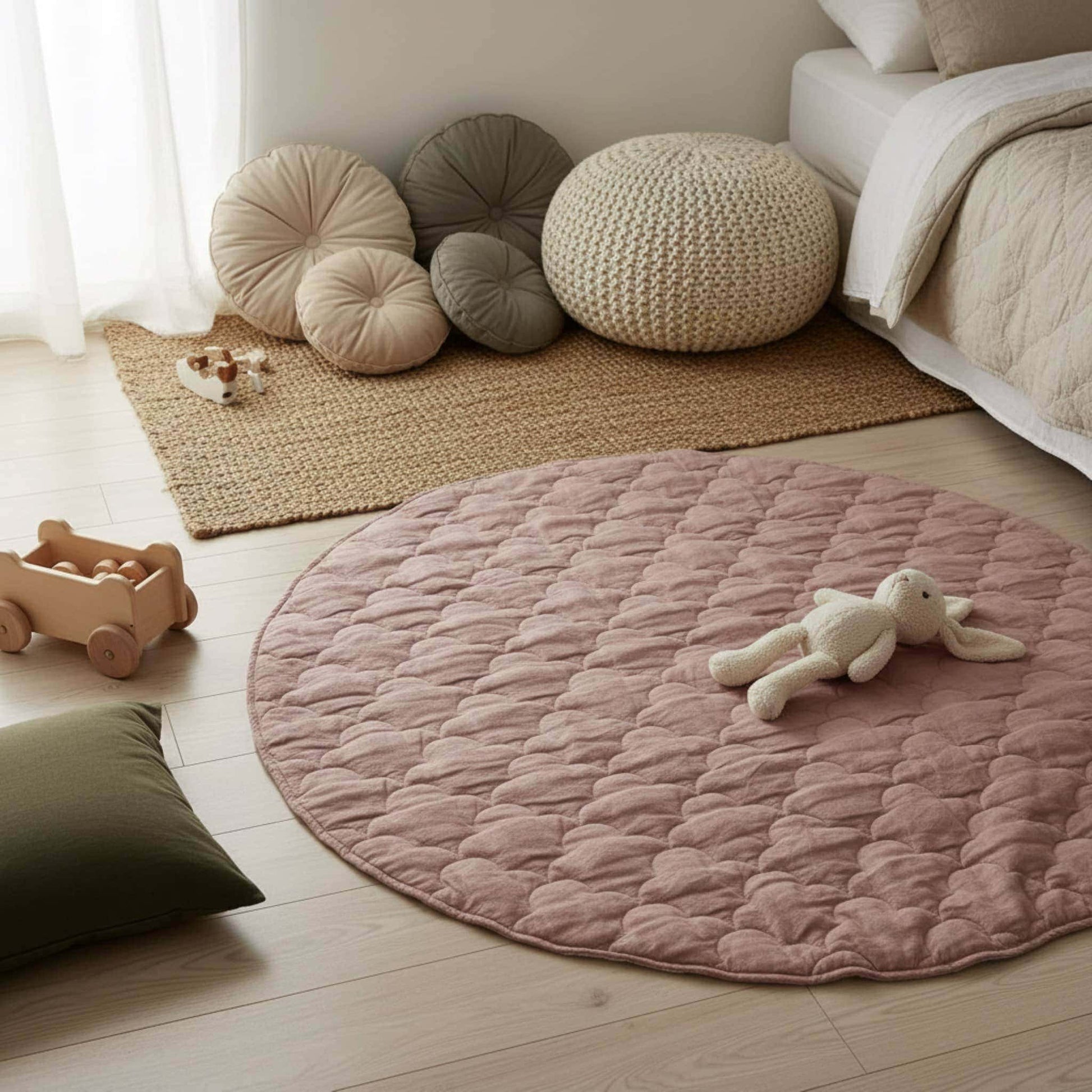 Linen Kids Play Mat, Round Baby Play Mat