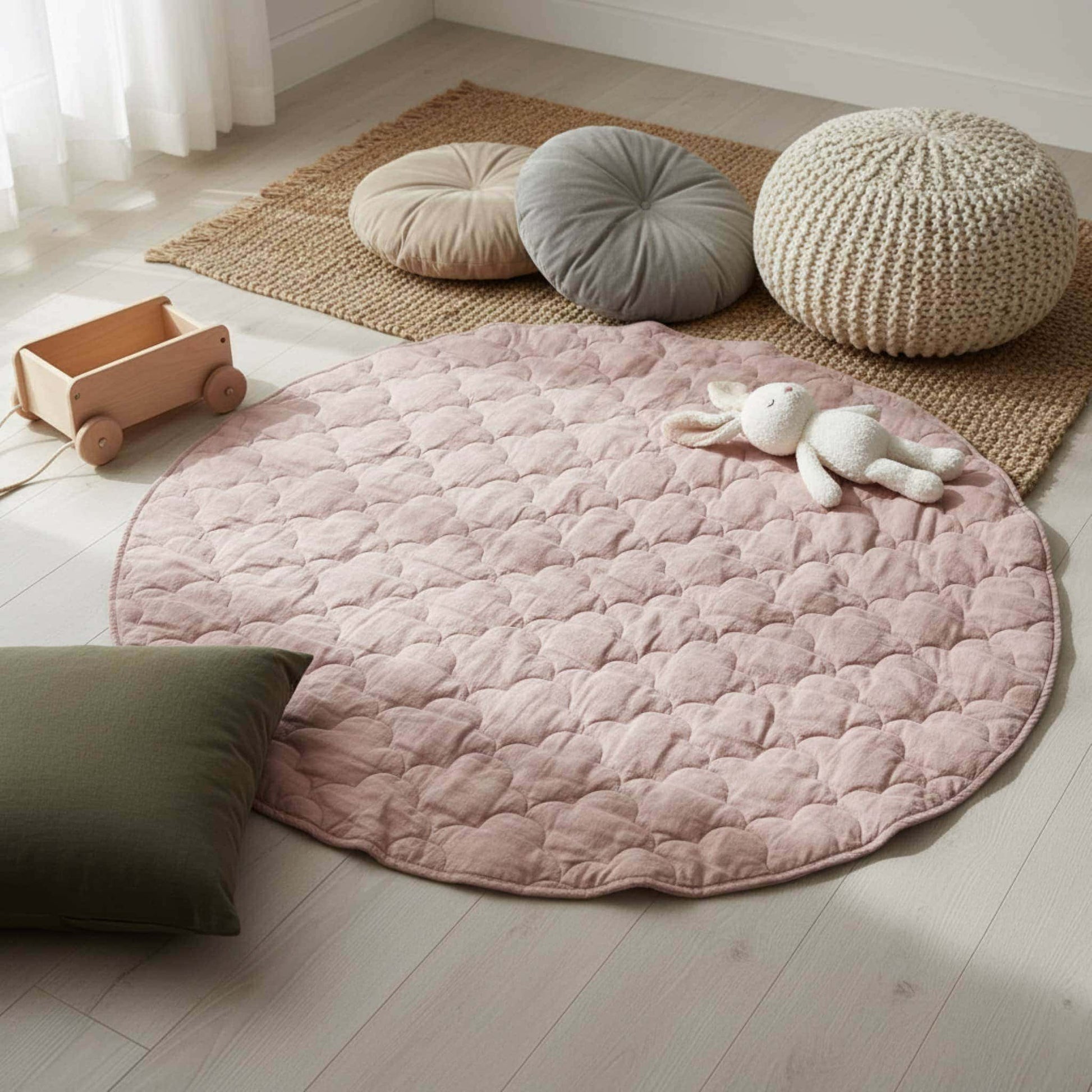 Linen Kids Play Mat, Round Baby Play Mat