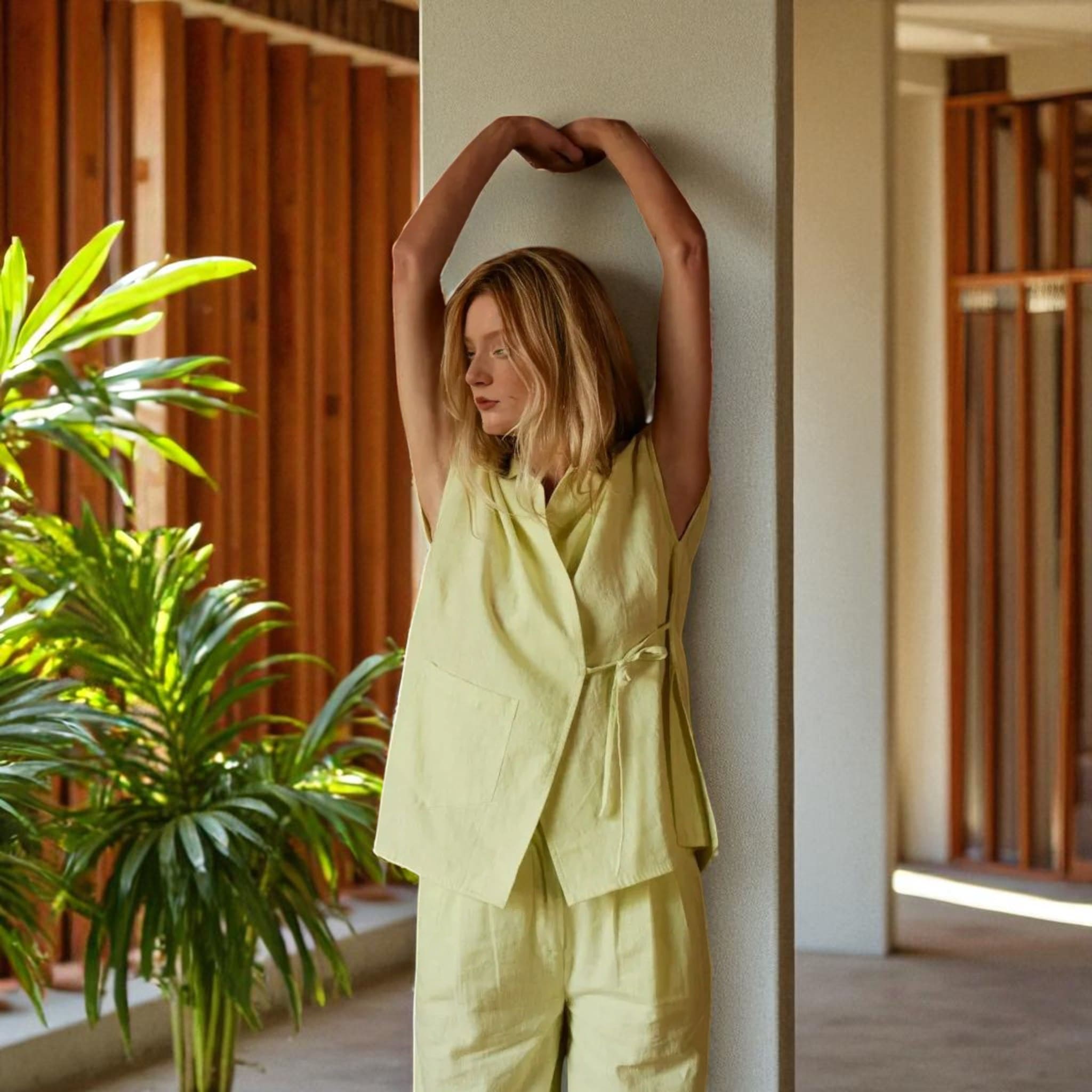 Linen Kimono Wrap Top, Sleeveless Linen Wrap Top