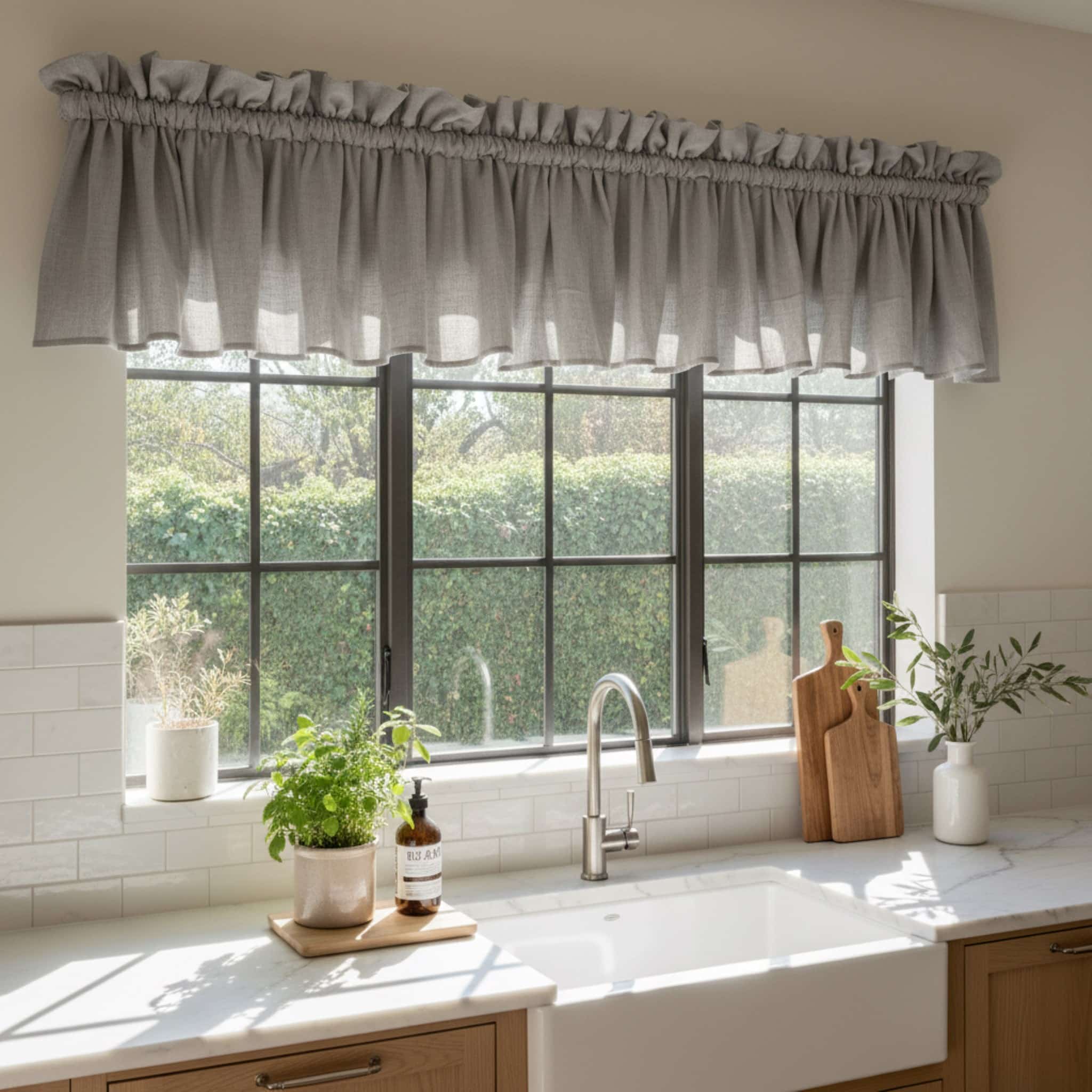 Linen Kitchen Window Valance, Ruffle Window Valance