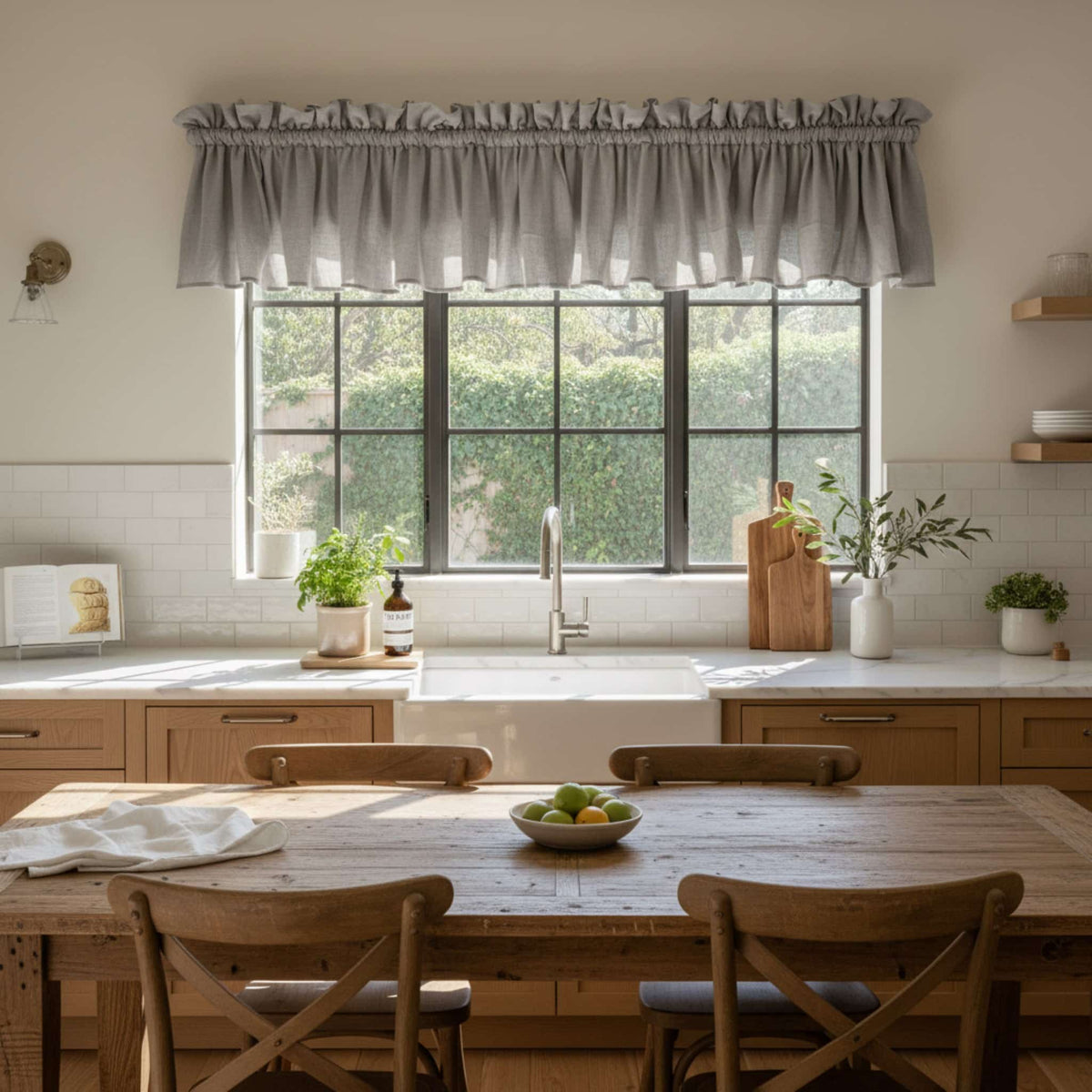 Linen Kitchen Window Valance, Ruffle Window Valance
