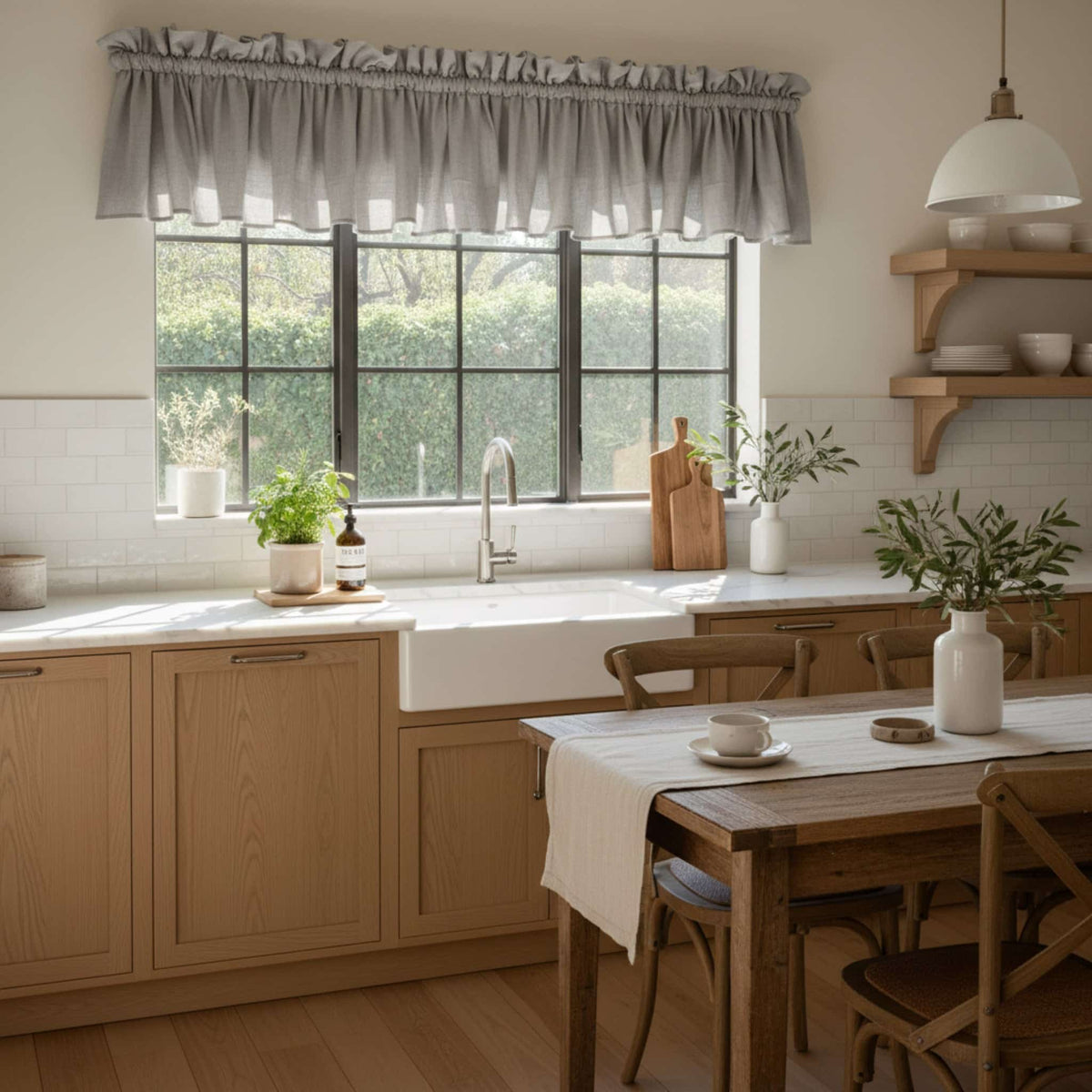 Linen Kitchen Window Valance, Ruffle Window Valance