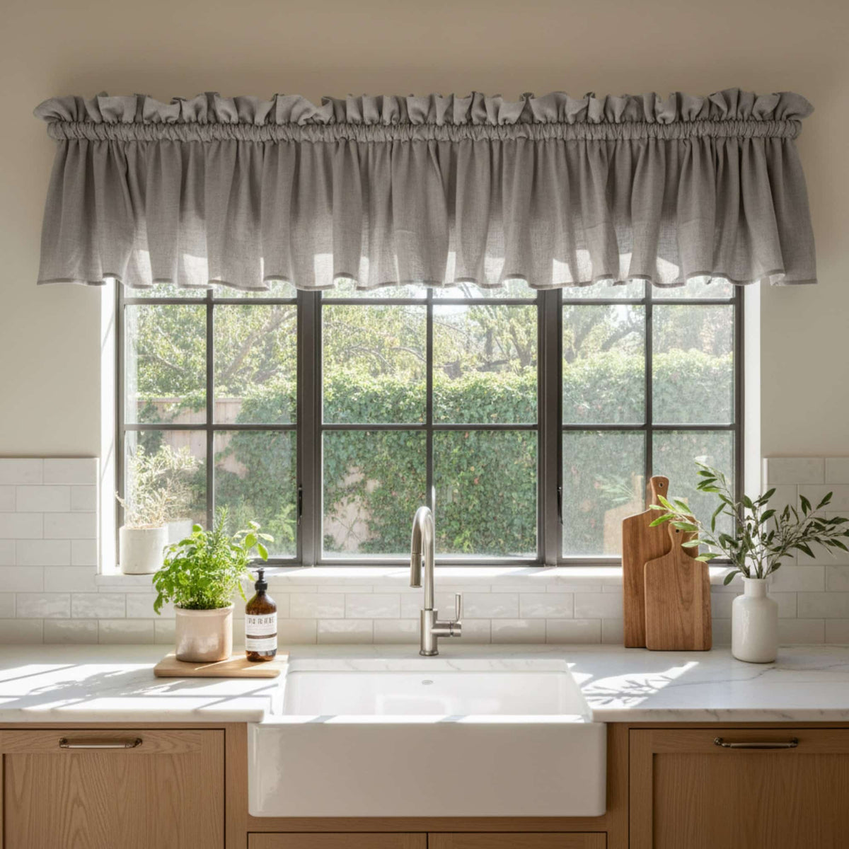 Linen Kitchen Window Valance, Ruffle Window Valance