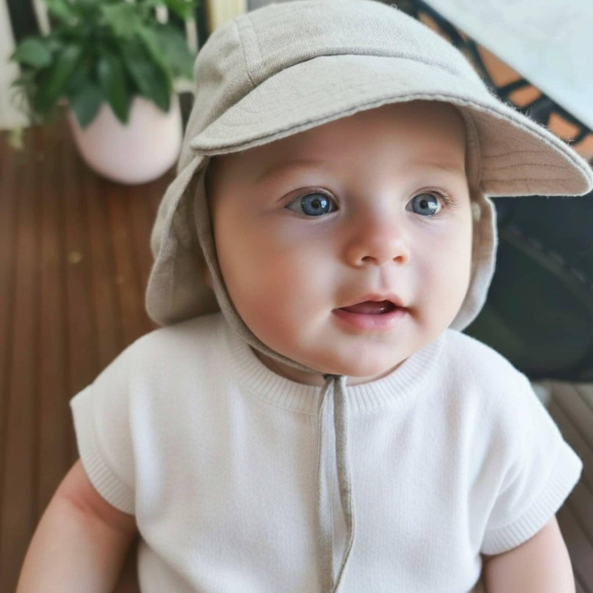 Linen Legionnaire Hat, Elastic Back Baby Hat