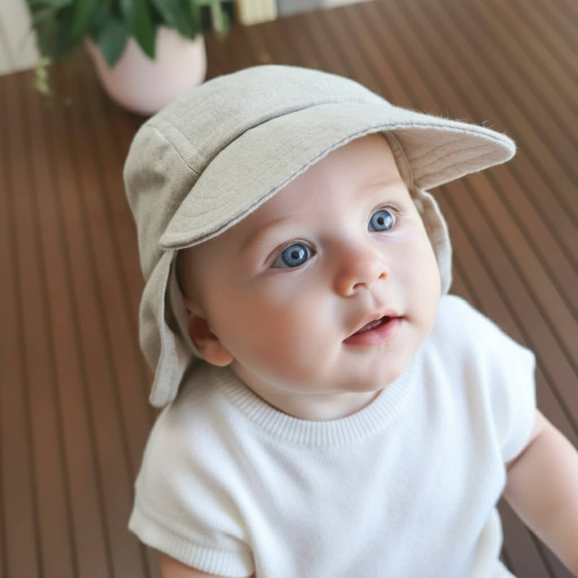 Linen Legionnaire Hat, Elastic Back Baby Hat