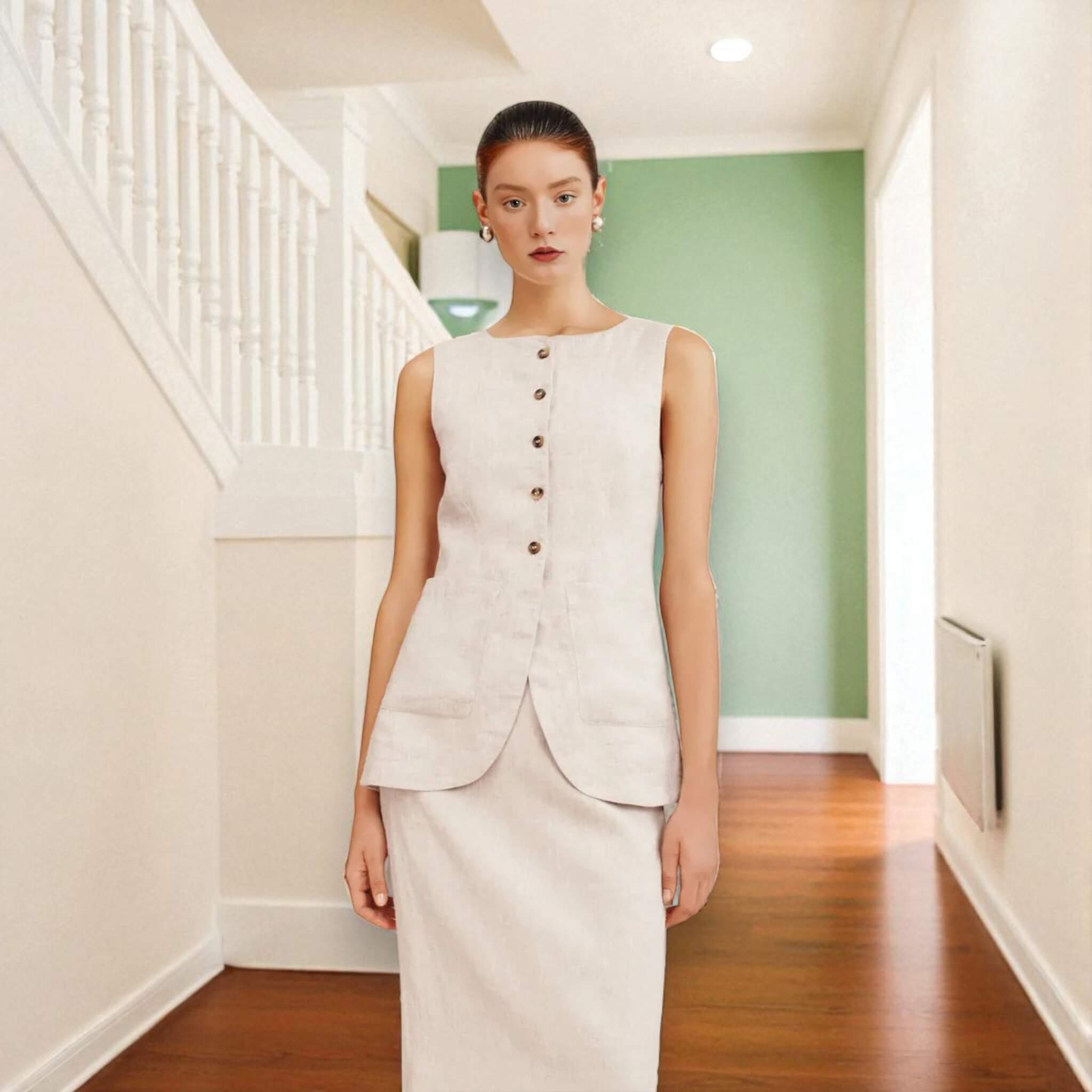 Linen Longline Vest Top, Linen Tailored Waistcoat