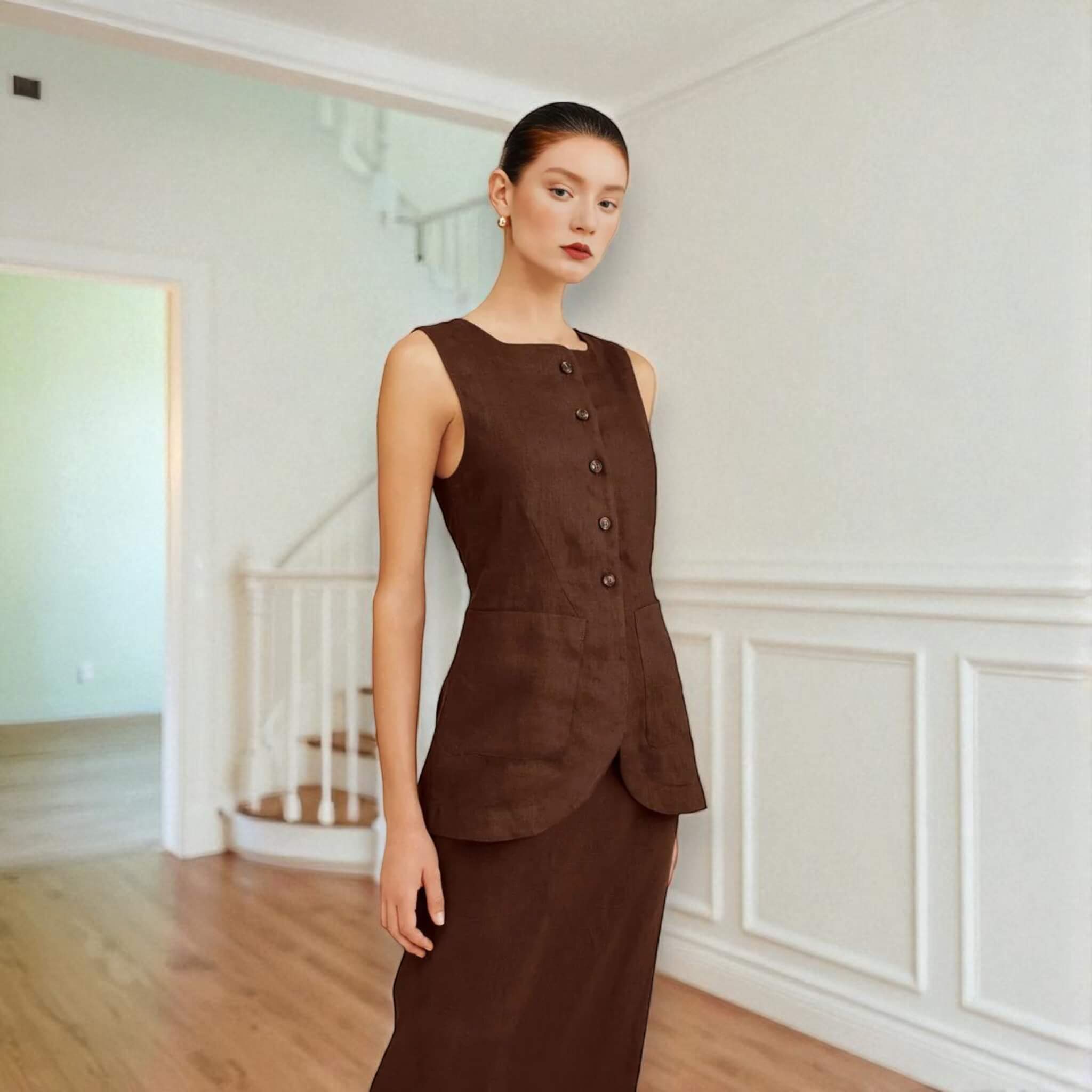 Linen Longline Vest Top, Linen Tailored Waistcoat